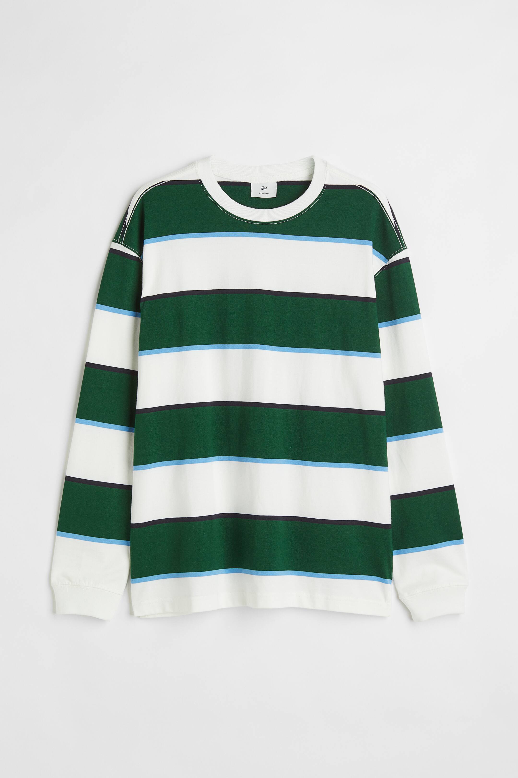 הצגת תמונה גדולה יותר: חולצת ג'רזי Loose Fit - Green/White striped - Men | H&M IL 1