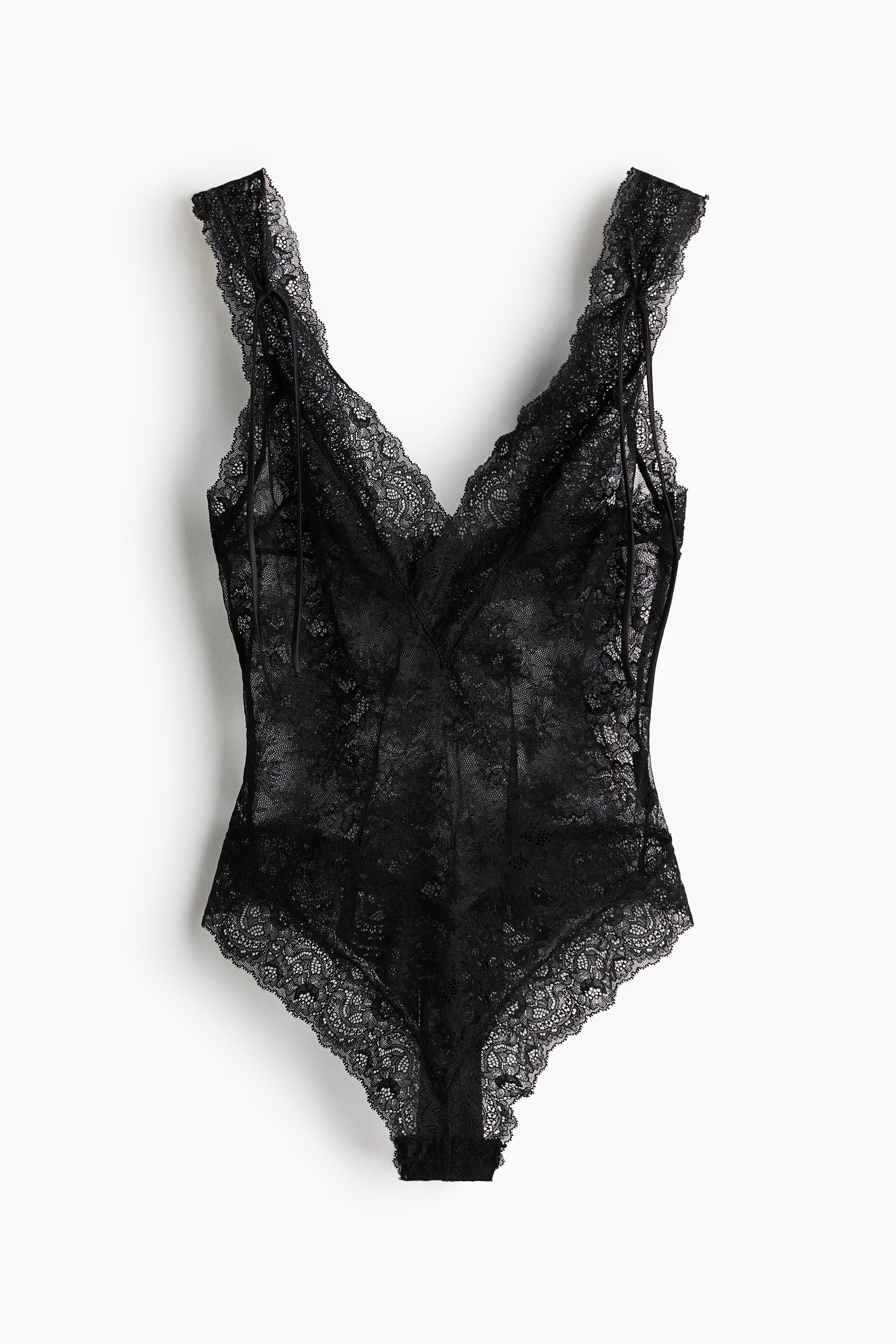 Deep plunge lace body - Negru/Alb