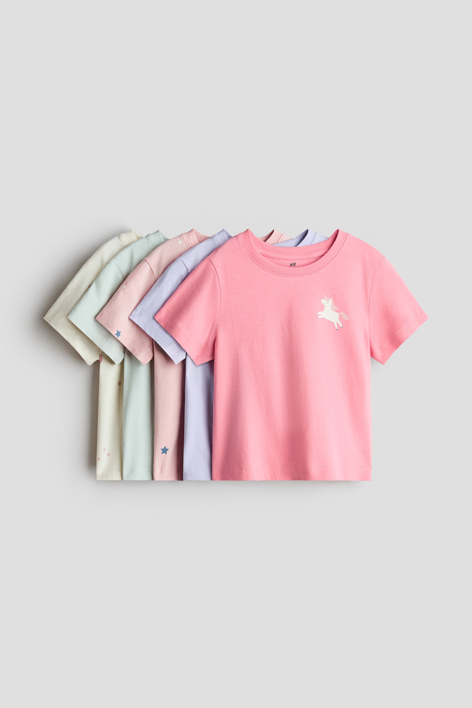 5件入棉質T恤 - 粉紅色/獨角獸/Navy blue/Belle/淺粉紅色/草莓