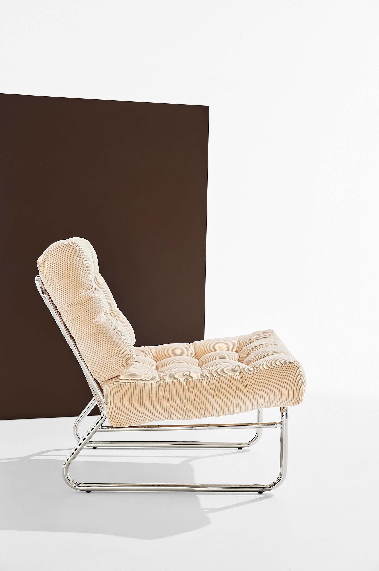 Fauteuil Lounge En Velours Côtelé Luca - Couleur Crème/Cannelle/Bordeaux Et Chrome/Vert Et Chrome