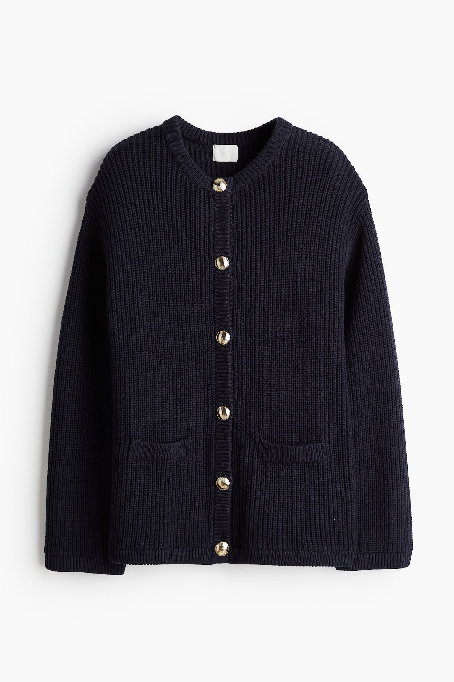 Rib-knit cardigan - Navy blue/Cream/Black - 2