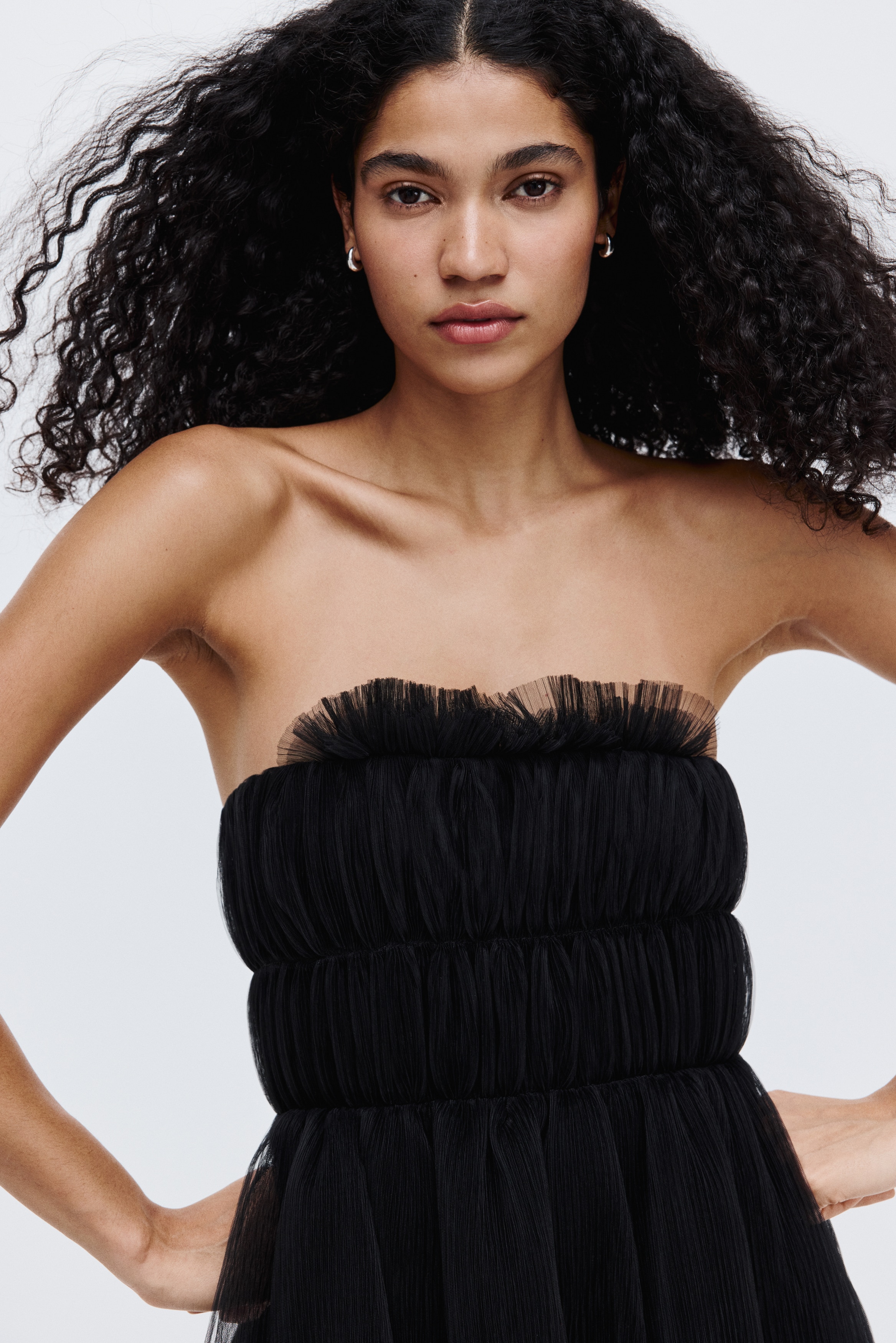 Ladies - Black Tulle Bandeau Dress - Size: L - H&M