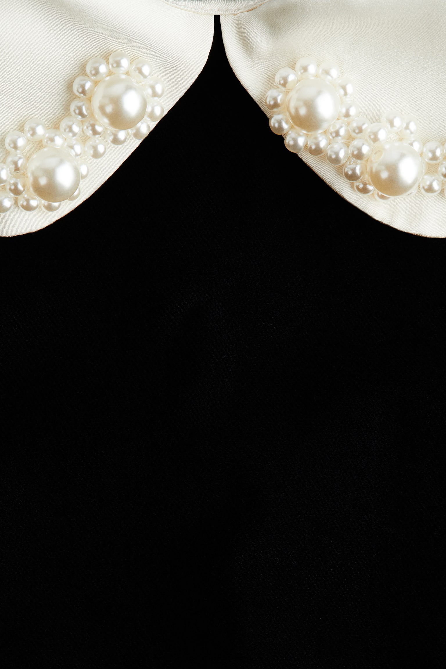 Collared velvet dress - Black/White - 4