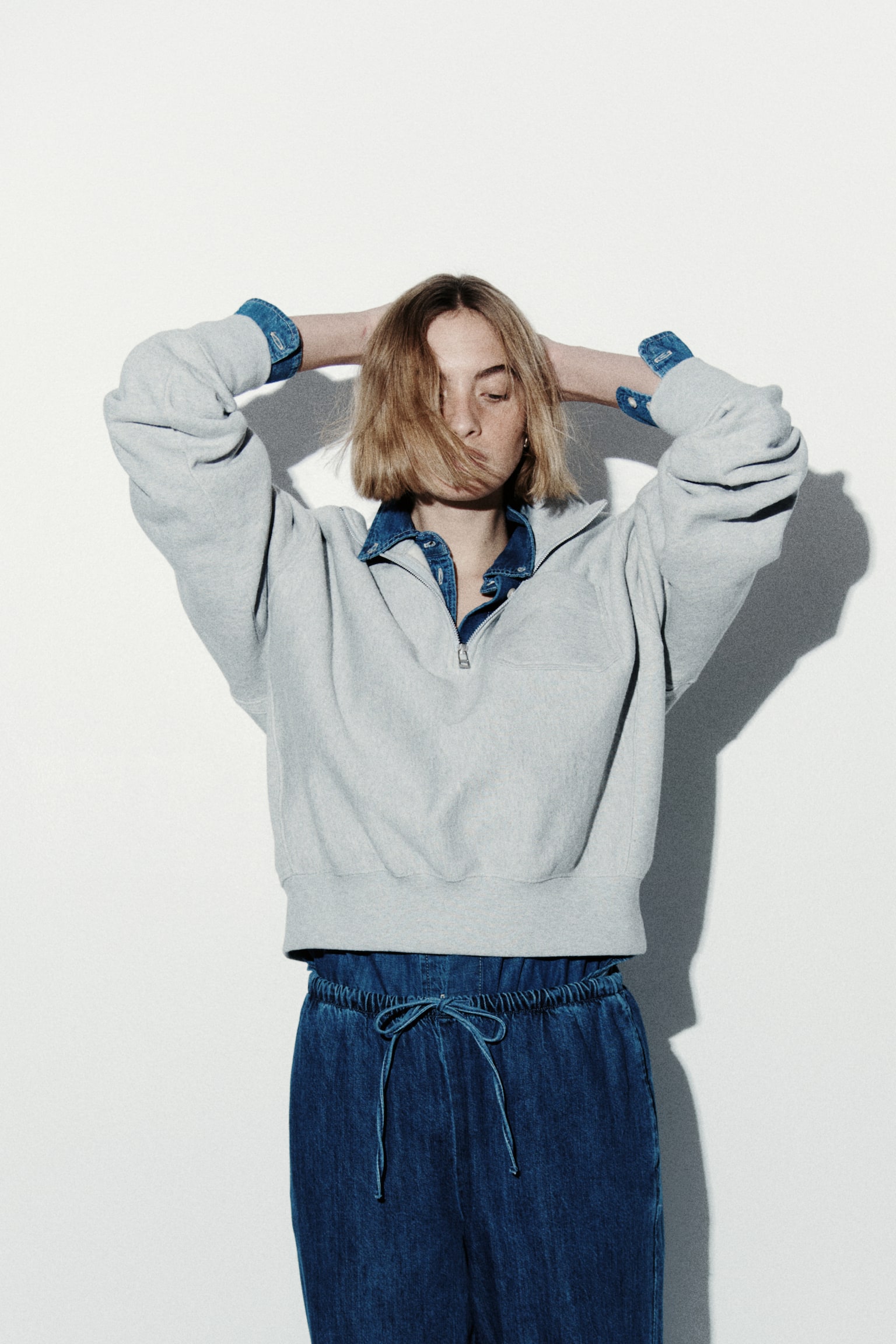 Denimbyxa med dragsko - Denimblå/Vit/Mörk denimblå/Ljus denimblå - 6