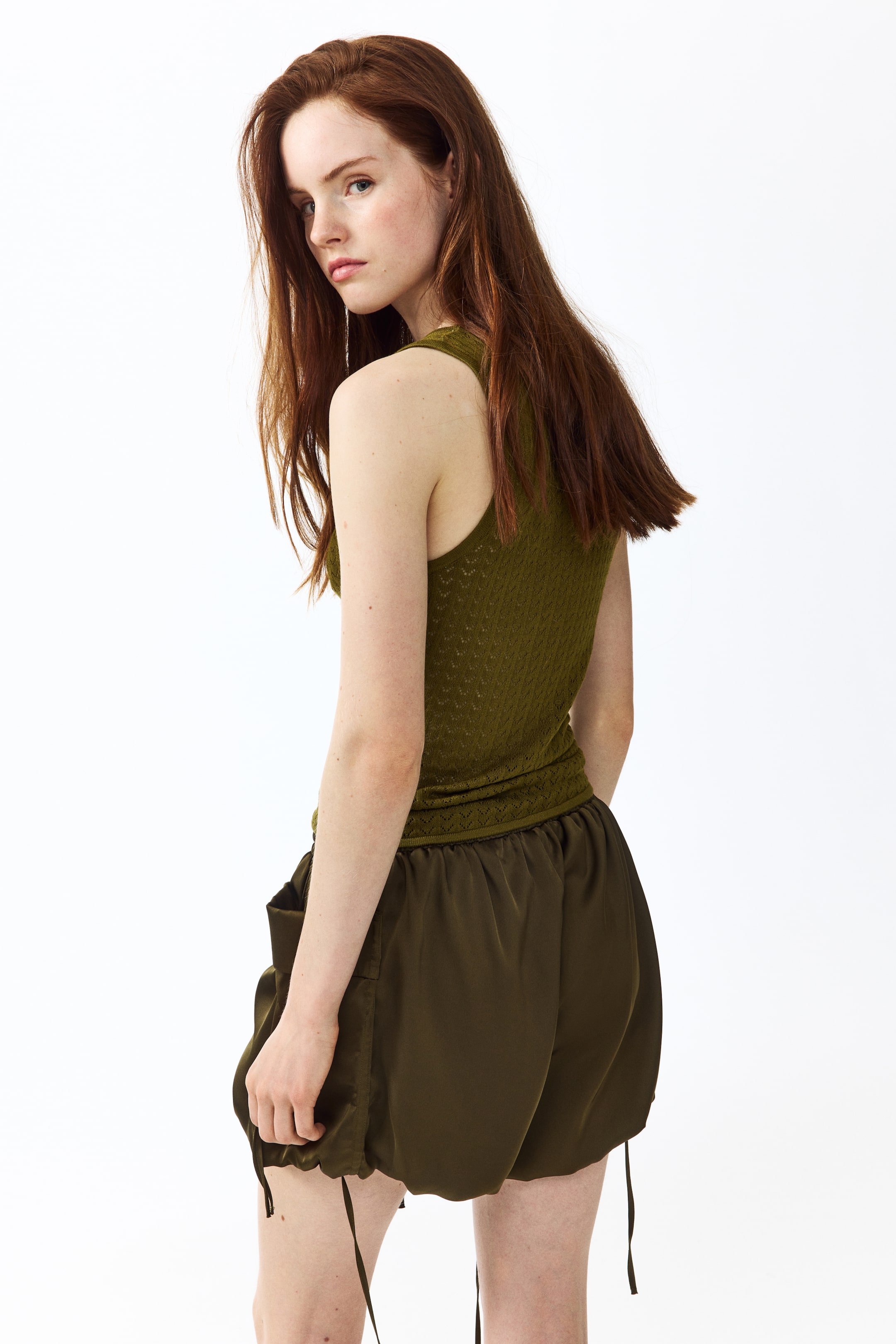 Haut en tricot pointelle avec liens à nouer
