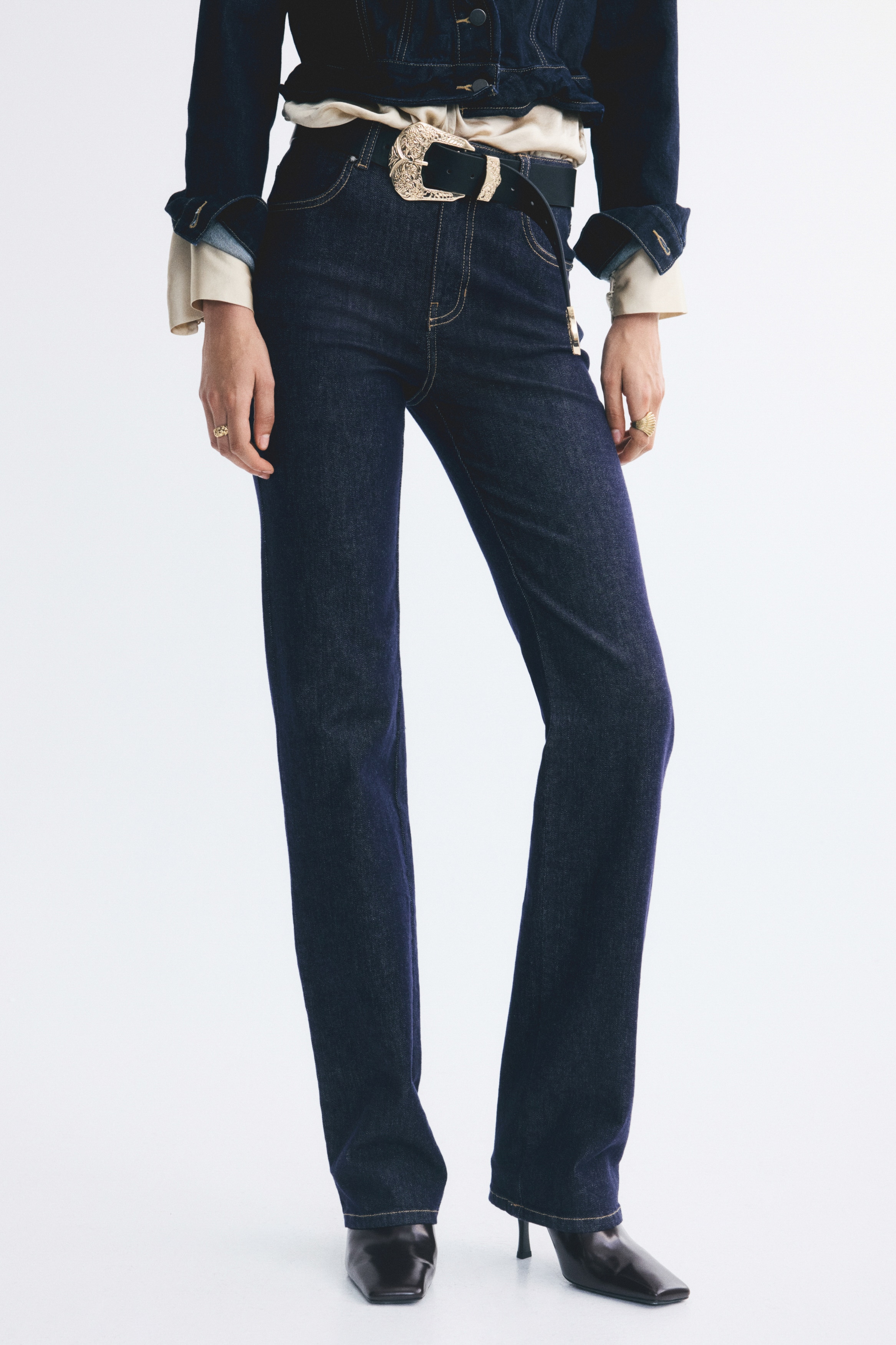 Slim Straight Regular Waist Jeans - Dark denim blue