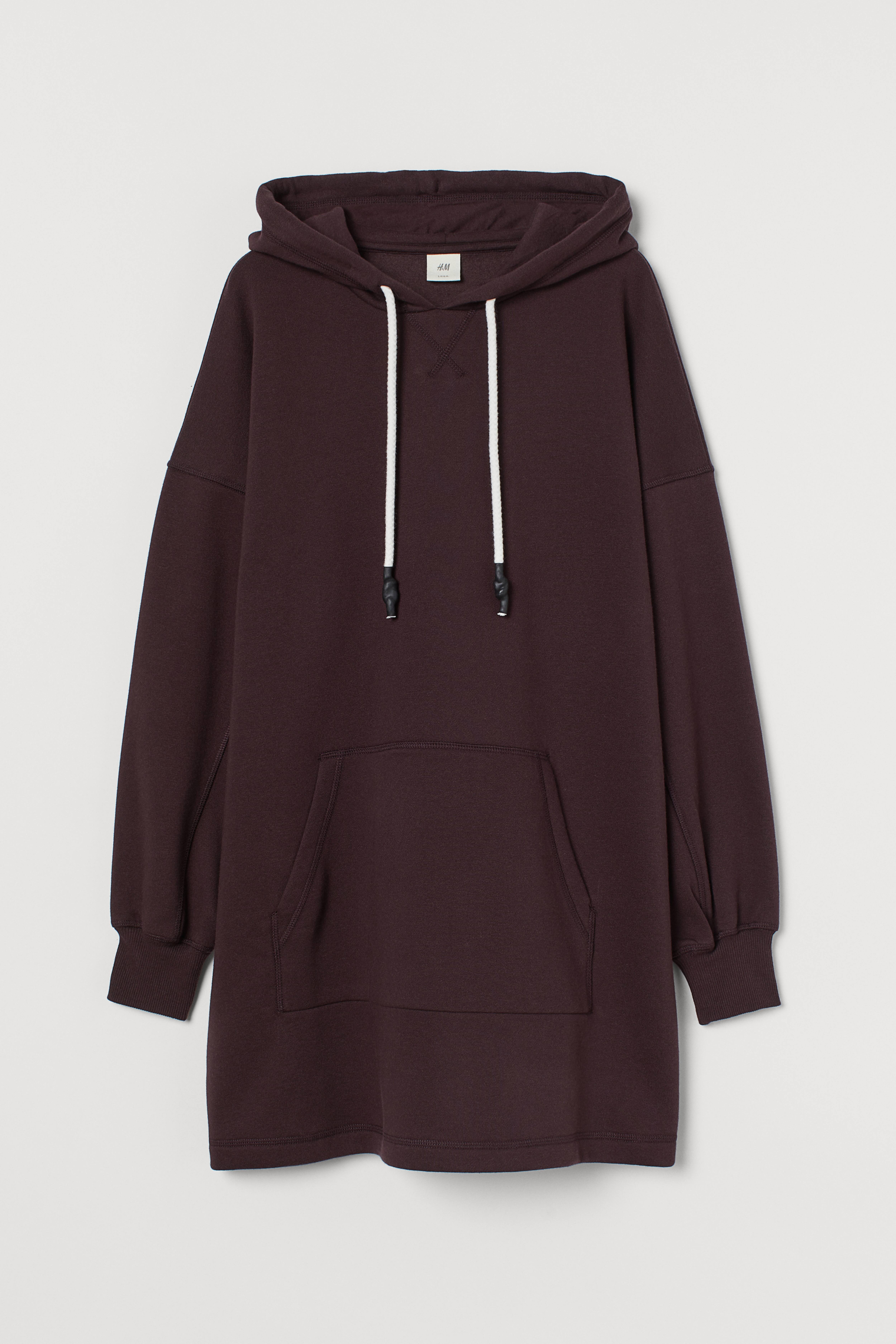 Hooded Sweatshirt Dress - Long sleeve - Short - Burgundy - Ladies | H&M US