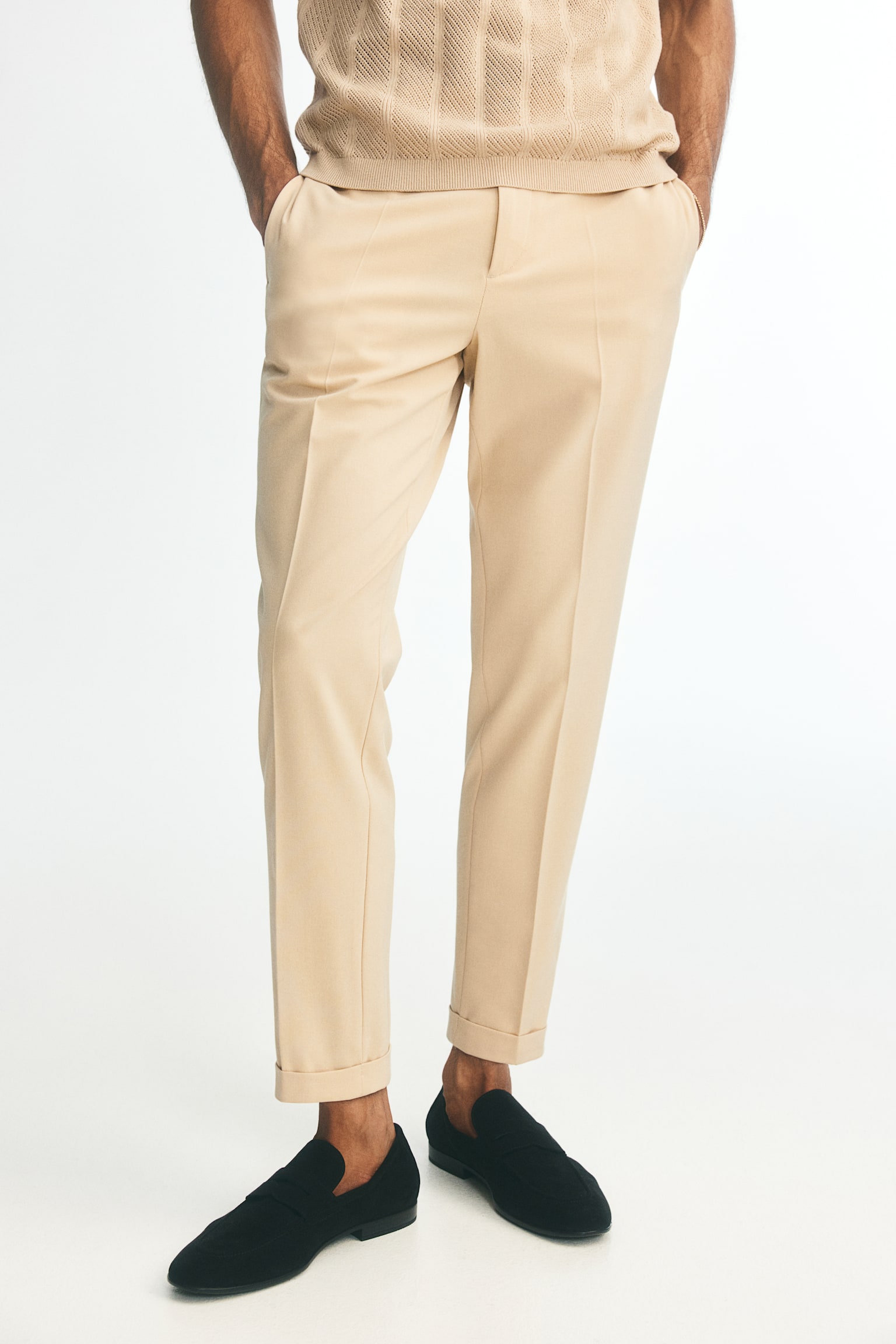 Slim Fit Ankle-length trousers - Beige/White/Black - 6