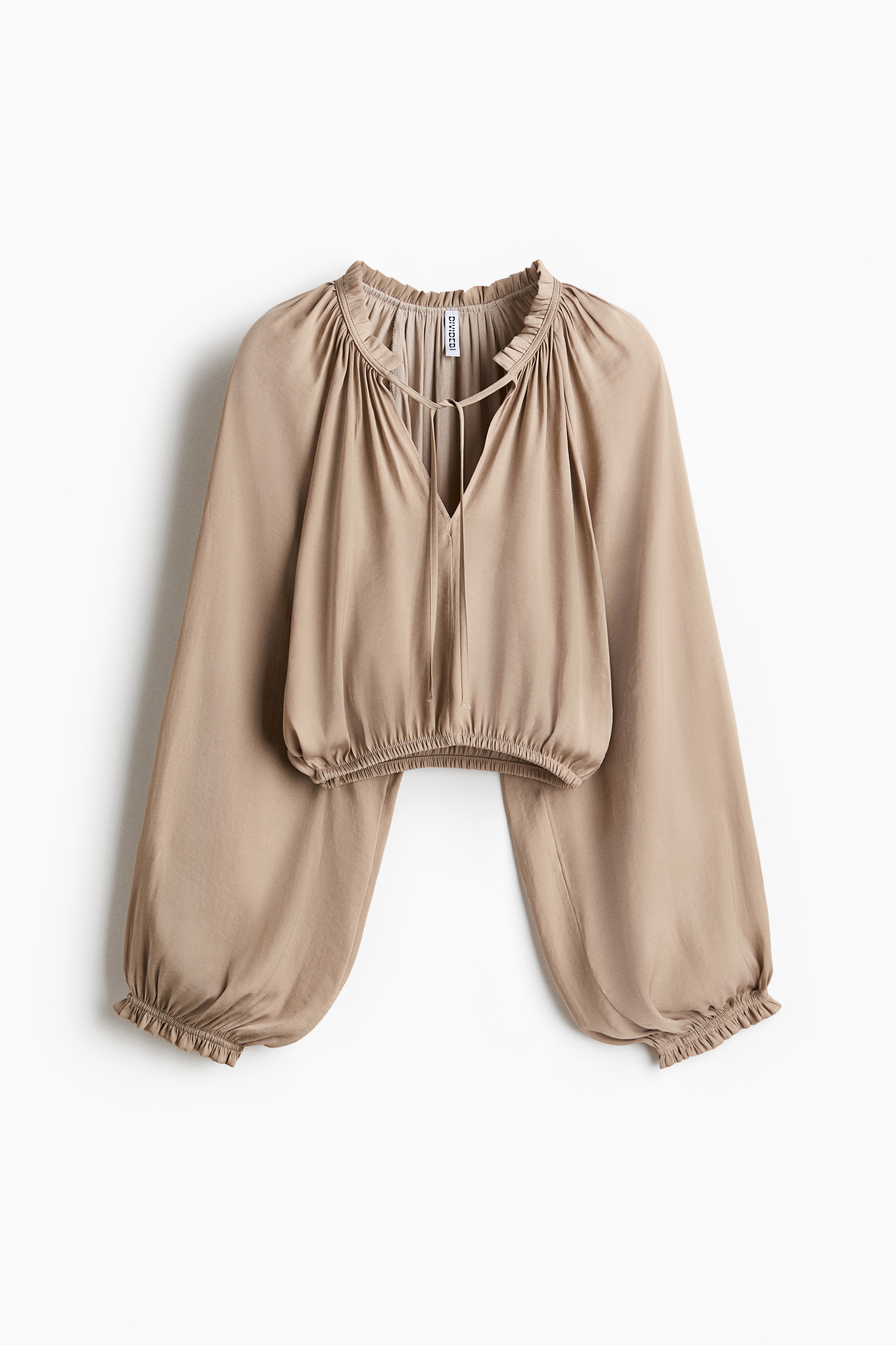 Balloon-Sleeved Blouse - Beige/Rust brown/Dark brown
