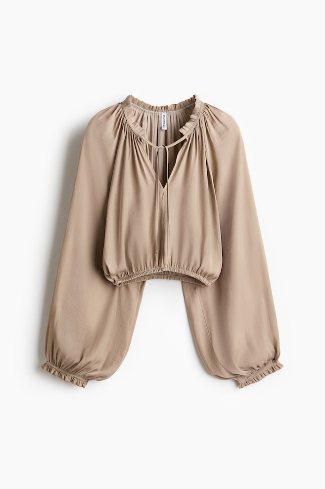 Balloon-Sleeved Blouse - Beige/Rust brown/Dark brown - 1