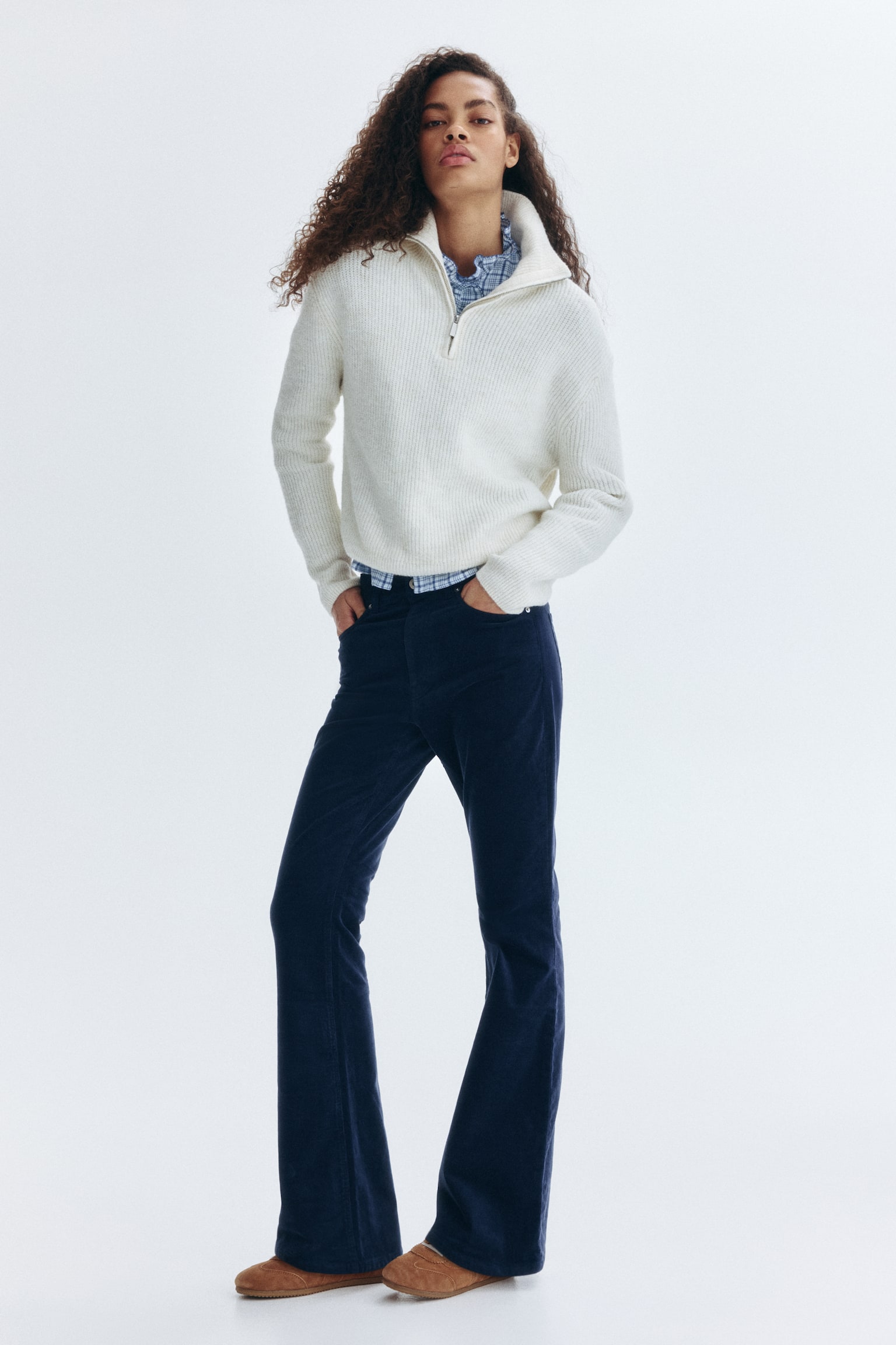 Flared corduroy trousers - Navy blue/Burgundy - 4