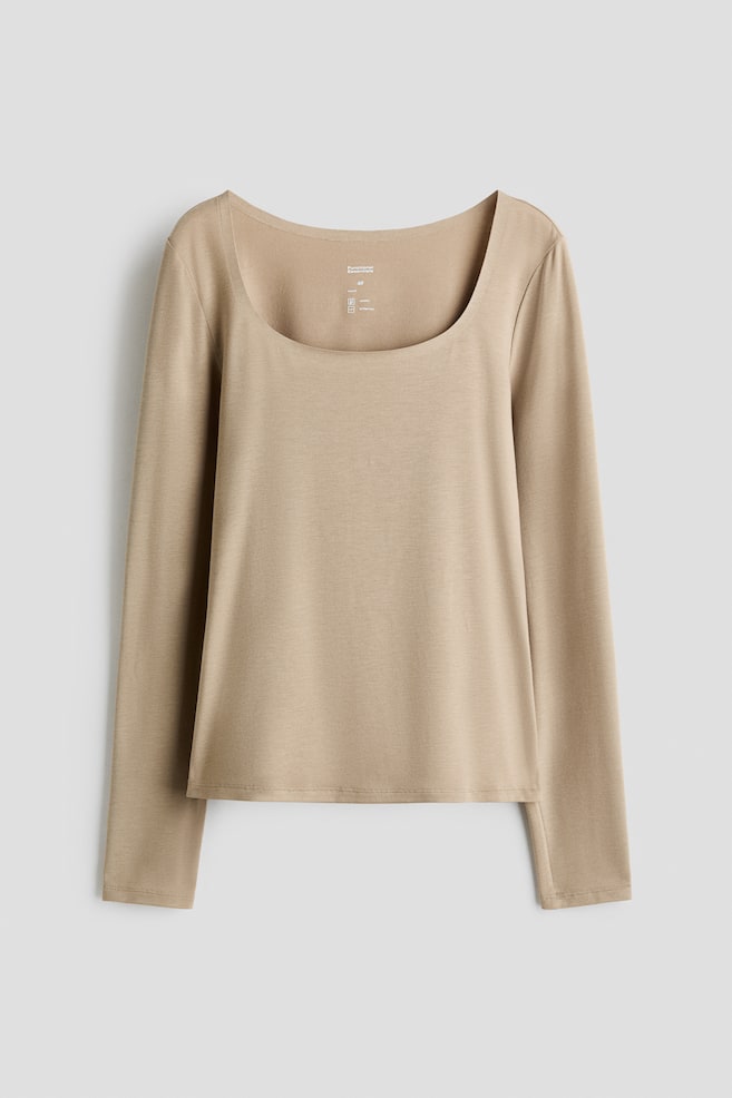 Warming Slim Fit Long-sleeved top - Beige/Dark brown/Black/White - 1