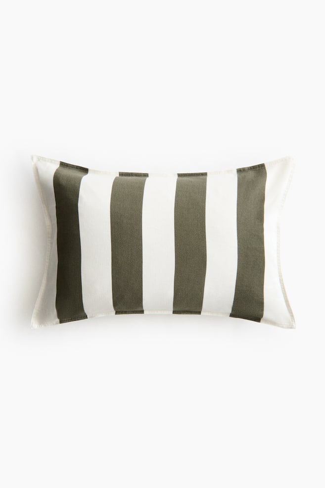 Linen-Blend Cushion Cover - Dark olive green/white striped/Beige/white striped/Brown/White striped/Light dusty pink/striped/Light yellow/striped - 1