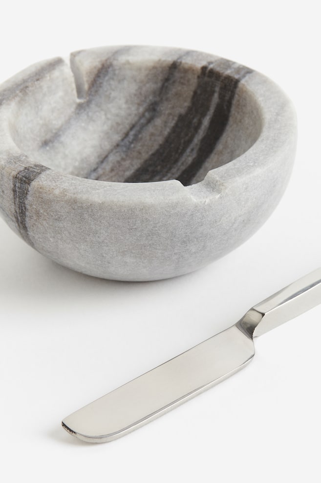 Marble butter bowl and knife - Grey - 3