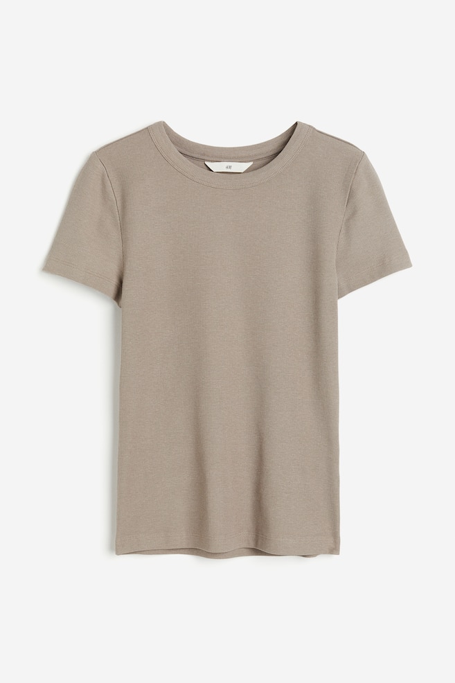 T-shirt i ribbet modalblanding - Gråbeige/Sort/Hvid/Lys kakigrøn/Hvid/Sortstribet/Mørk beigemeleret - 2