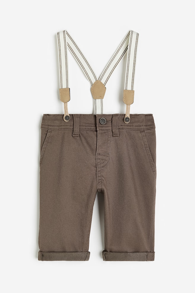 Twill trousers with braces - Brown/Navy blue - 1
