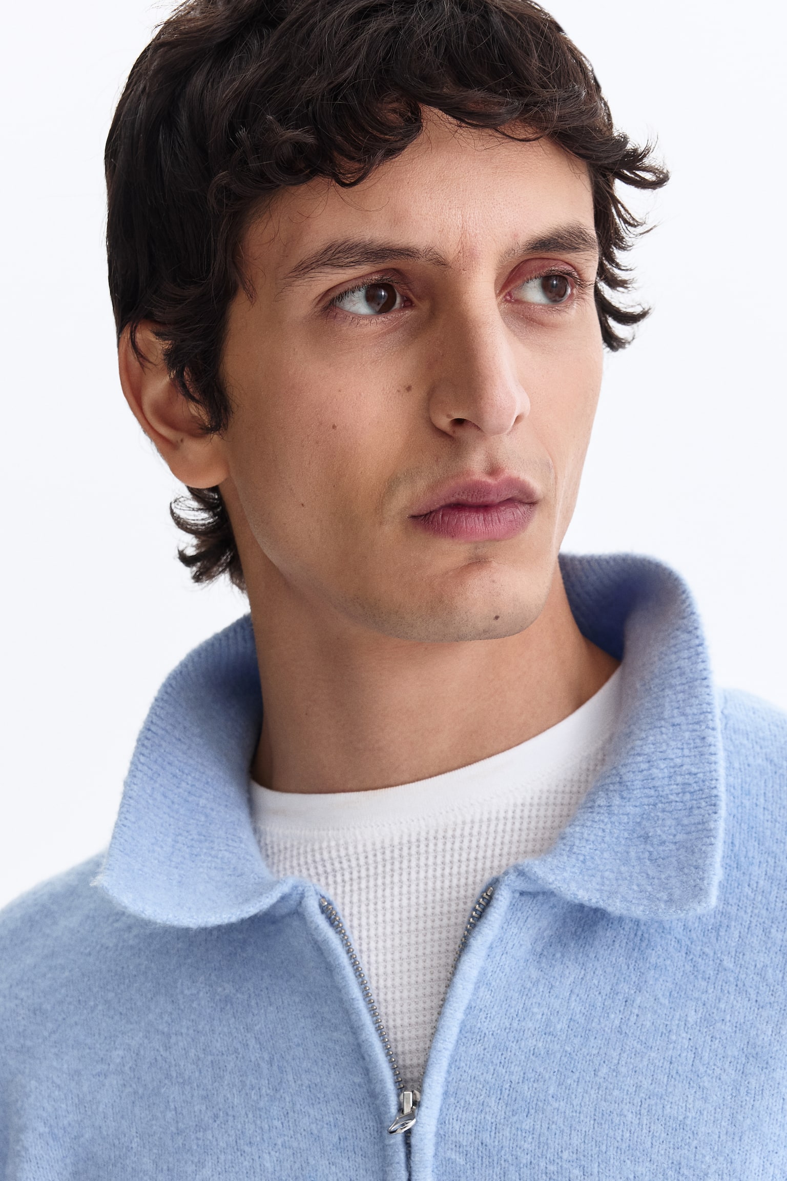 סוודר עם רוכסן בחלק העליון Regular Fit - תכלת/בורדו - 4