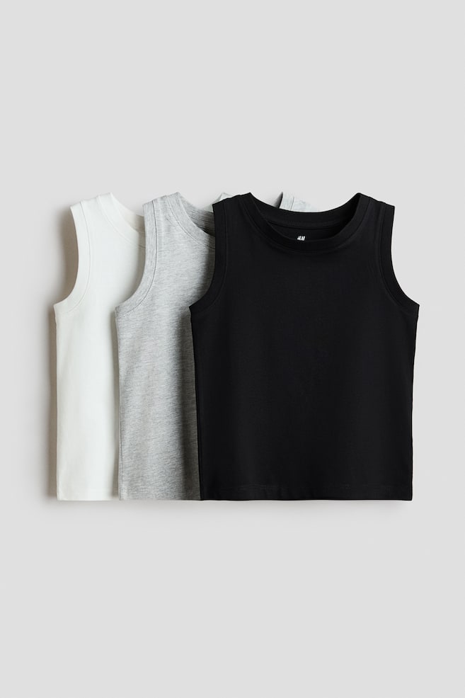 3-Pack Cotton Tank Tops - Black/light gray melange/Navy blue/light blue/white - 1