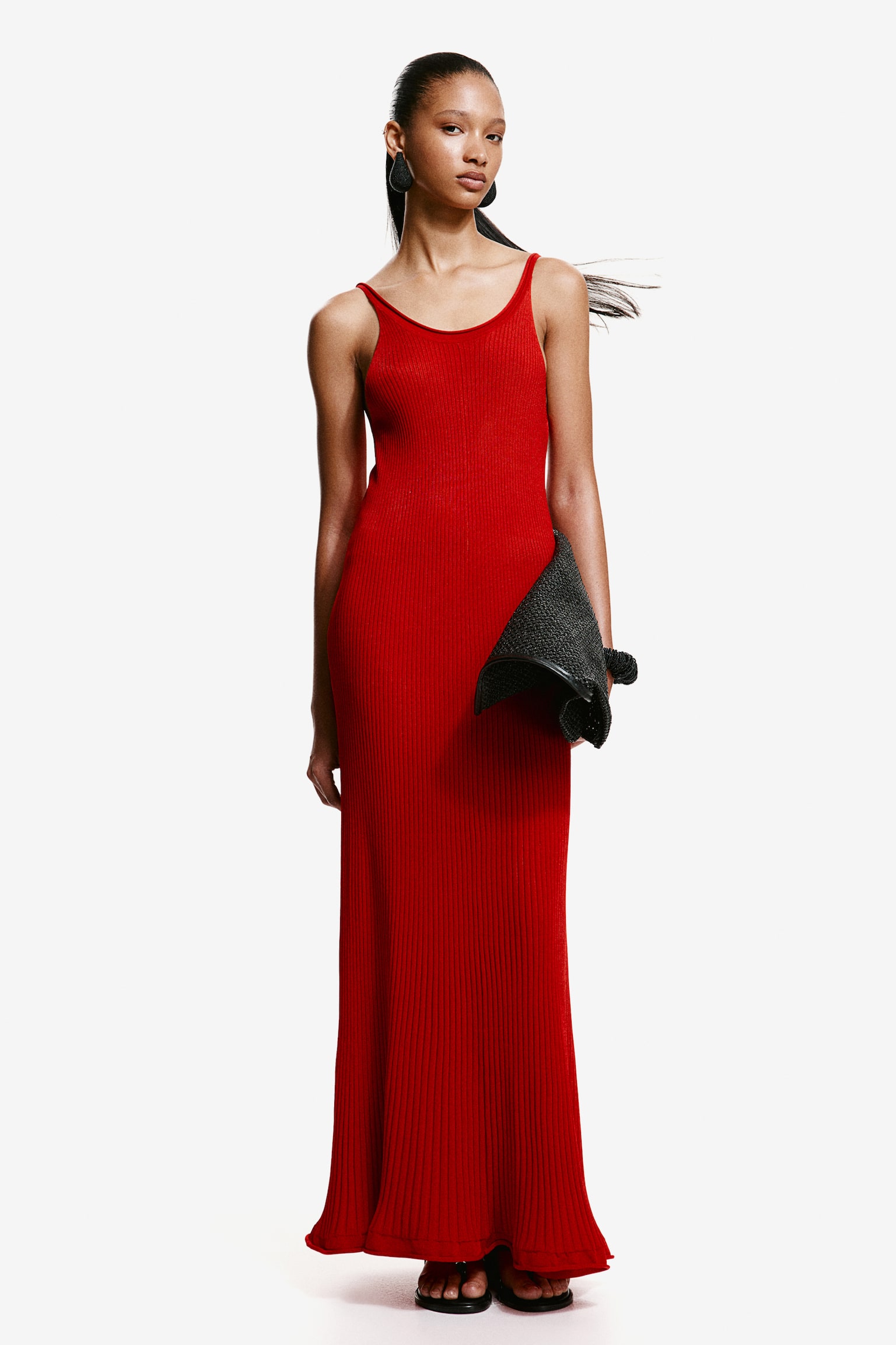 Rib Knit Maxi Dress - Bright red/Black - 4