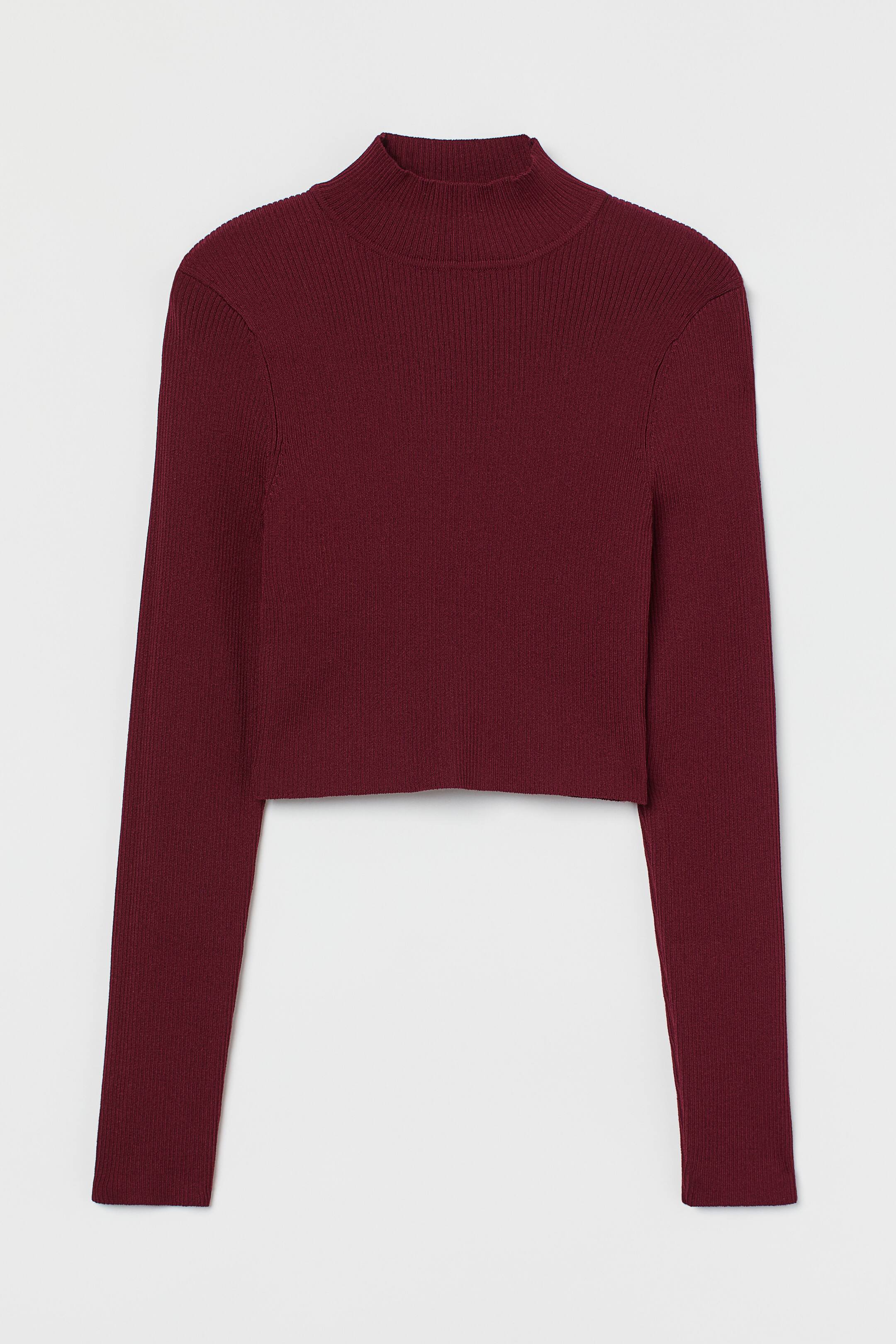 Kort strikket topp - Langt erme - Kort - Mørk rød - DAME | H&M NO