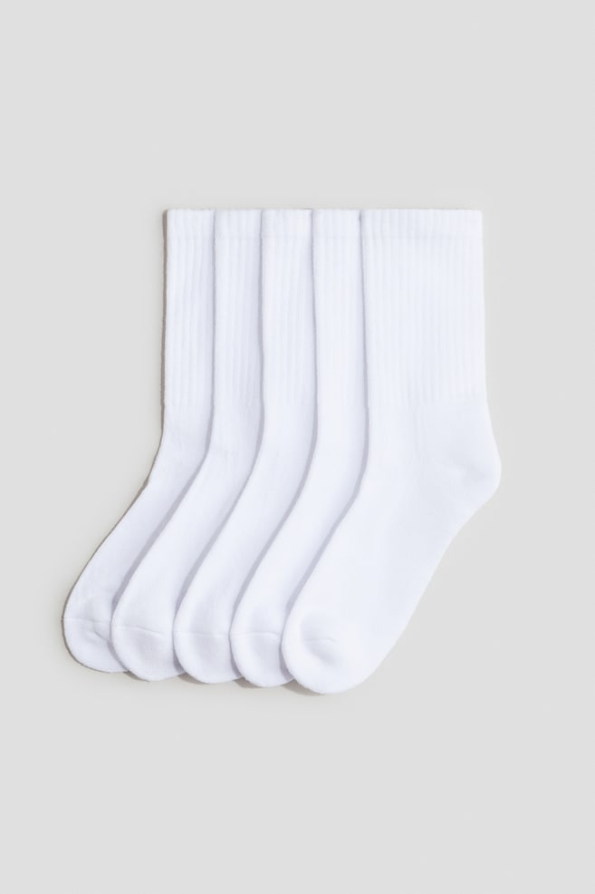 5-pack ribbed terry socks - White/Blue/White/White - 1