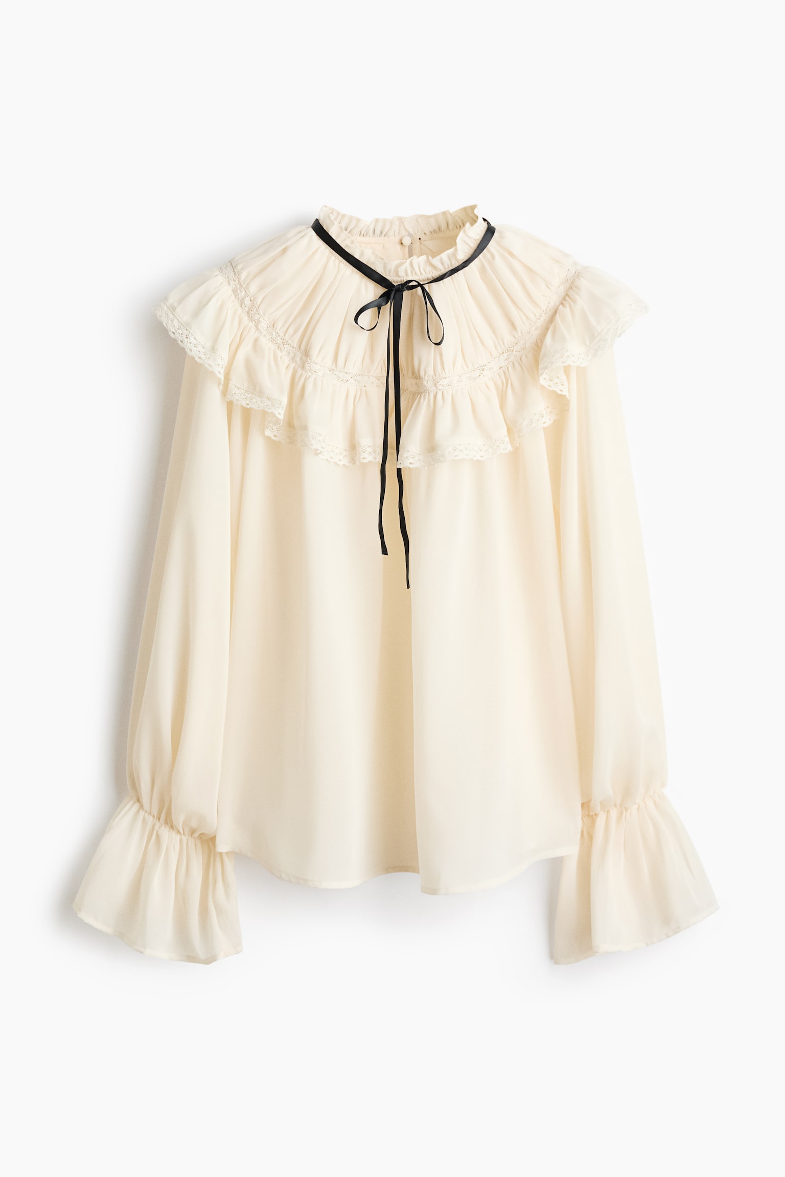 Женская шифоновая блузка H&M с оборками, цвет: Кремовый — фото 1