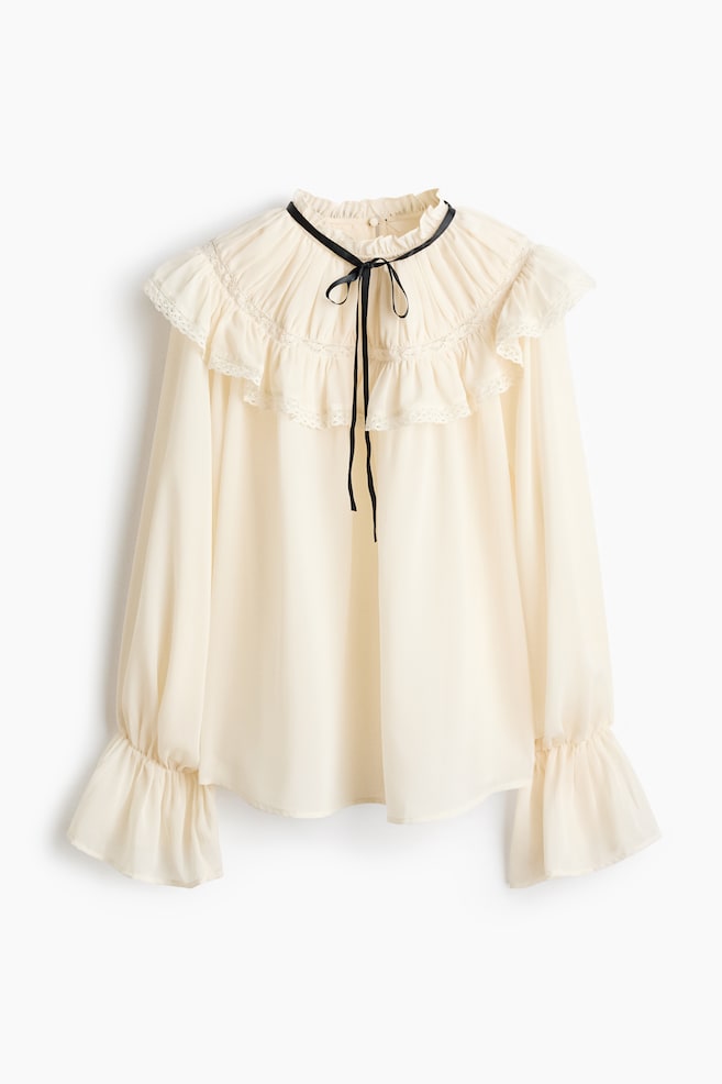 Blouse à volant ruché en mousseline - Crème - 1