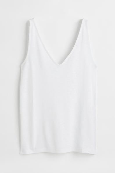 Linen-blend vest top - White - Ladies | H&M GB