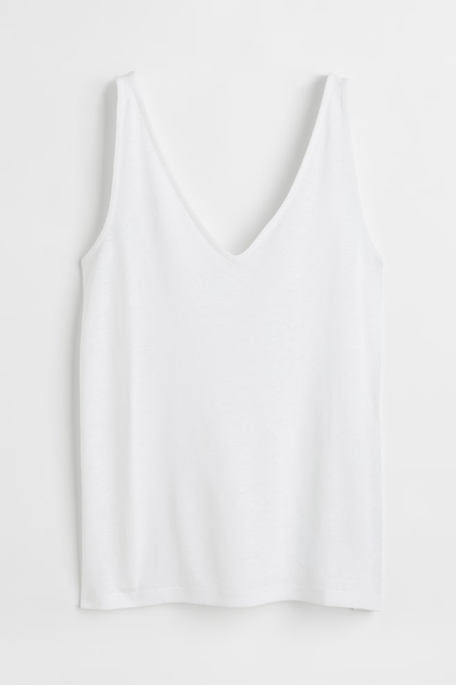 Linen-blend vest top - White/Dark blue - 2