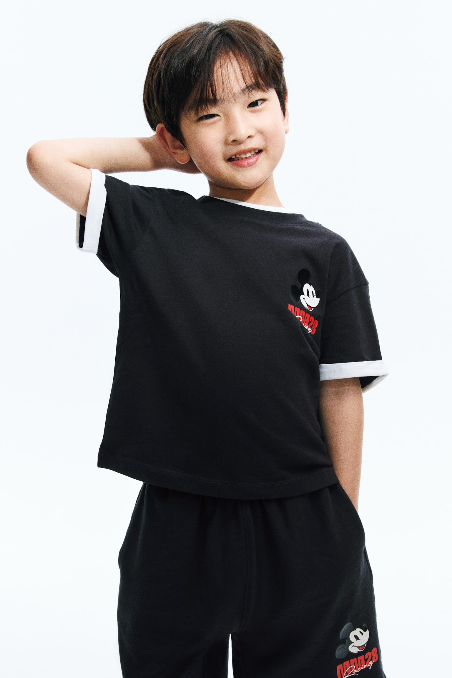 Layered-Look Printed T-Shirt - Black/Mickey Mouse/Cream/Mickey Mouse - 1