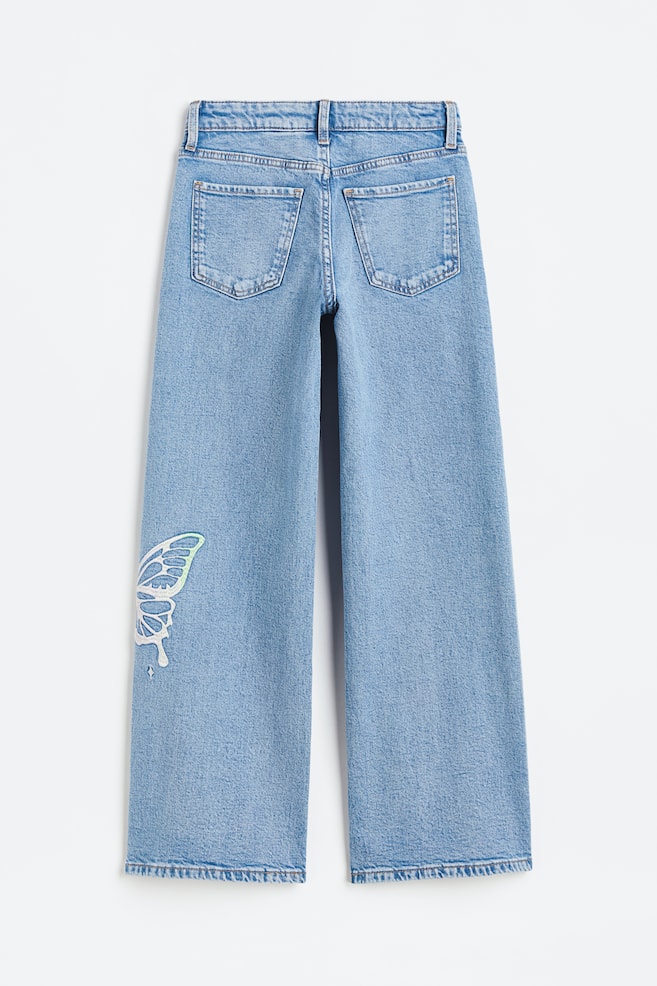 Wide Leg Low Jeans - Lys denimblå/Sommerfugle/Hvid - 5