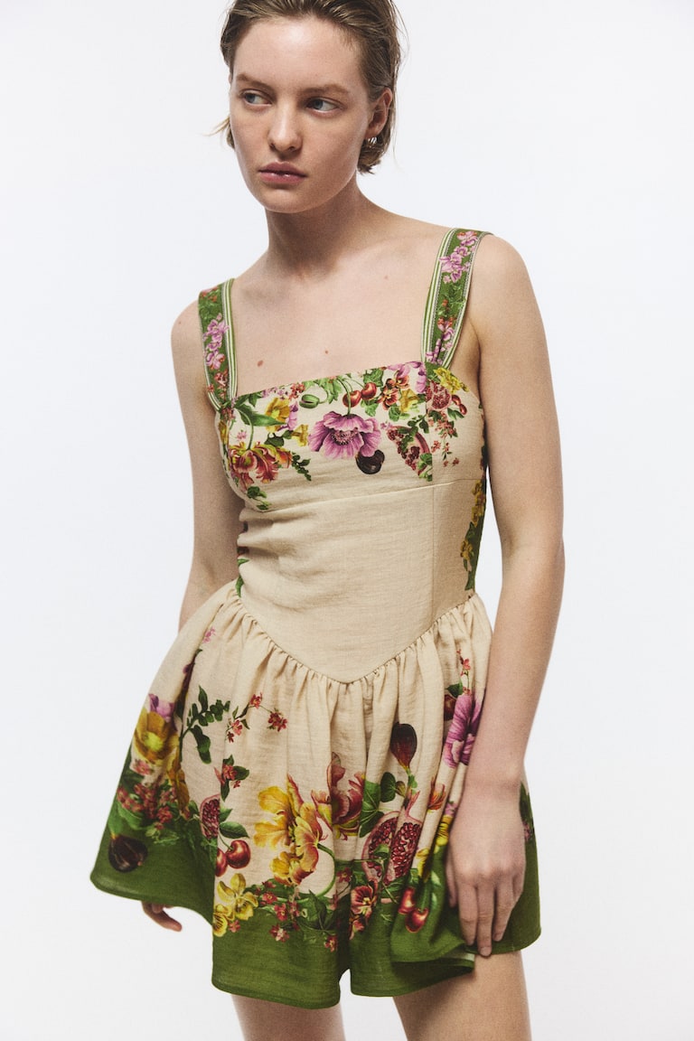 h&m floral mini dress Divided H&M Floral cutout dress Puff sleeve Bright Boho Mini dress XL