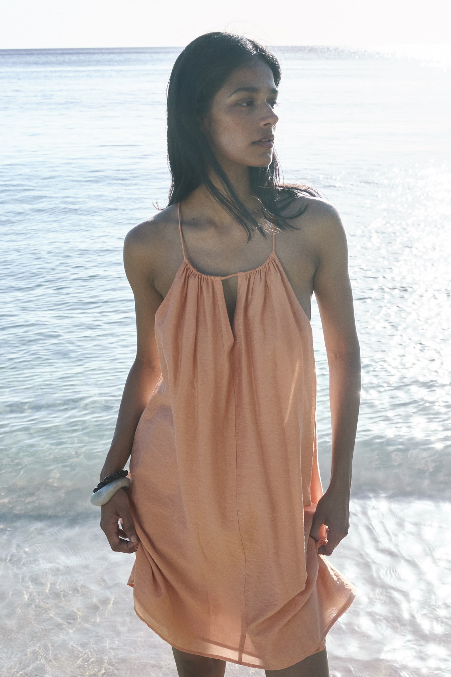 Bead-Detail Strappy Dress - Light orange - 1