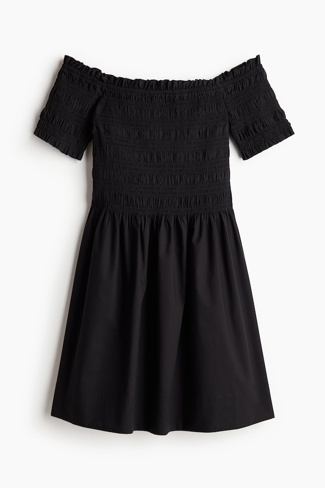 Smocked off-the-shoulder dress - Black - 1
