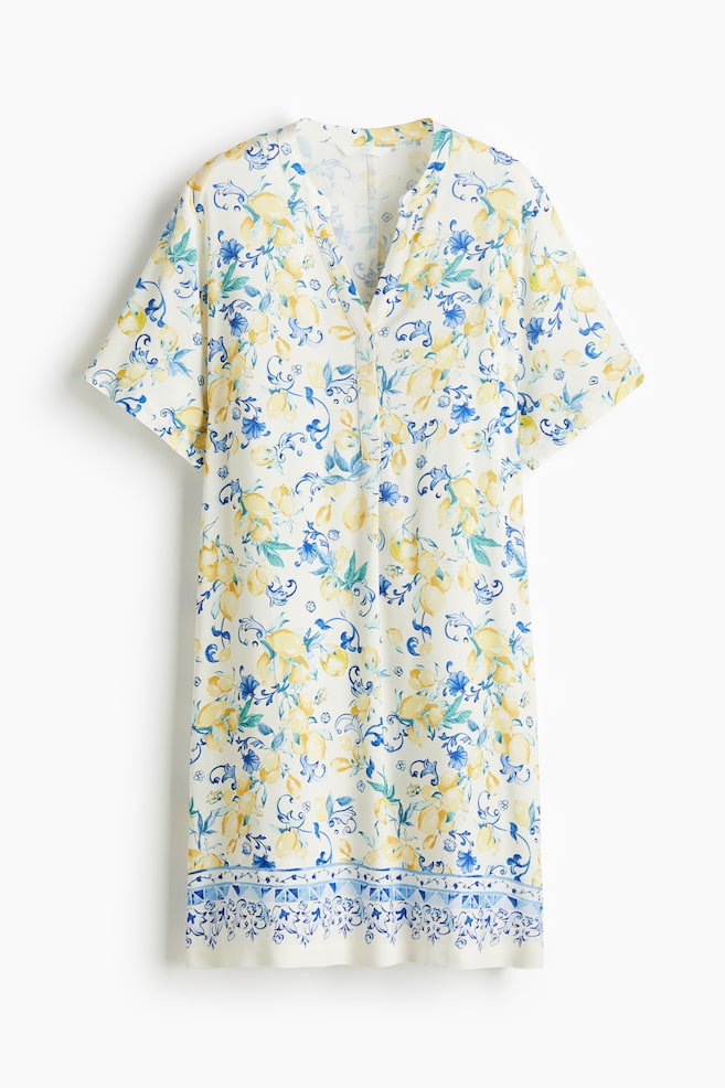 Tuniekjurk van viscose - Wit/citroenen/Groen/roomwit dessin/Groen/witte bloemen/Zwart/Roomwit/zwart dessin/Zwart/Roomwit/zwart bloemen/Wit/zwart dessin/Donker kakigroen - 1