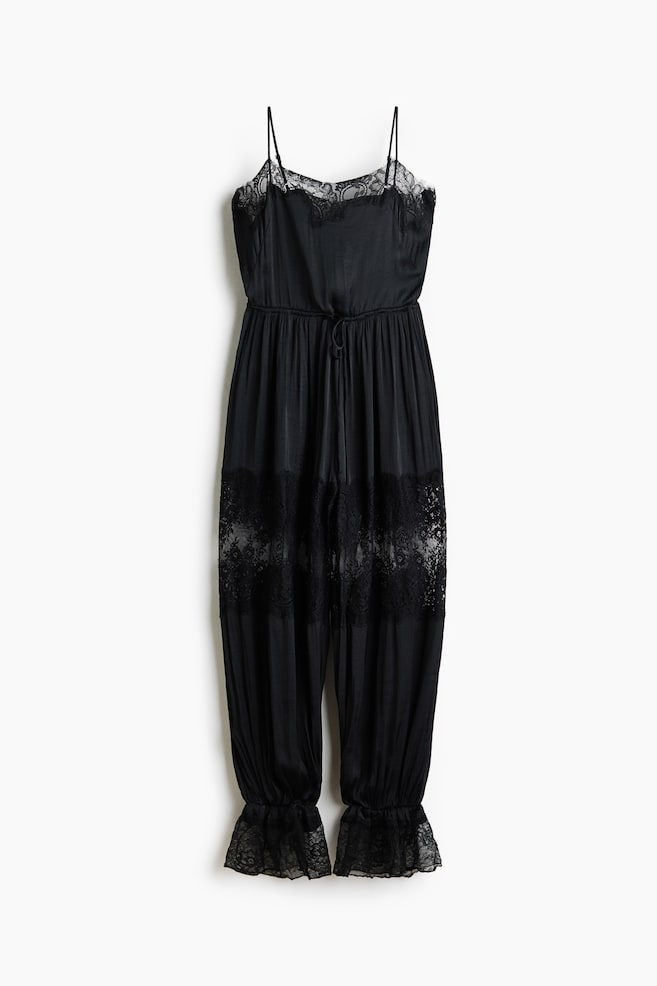 Jumpsuit mit Spitze und Balloon Leg - Schwarz/Hellbeige/Cremefarben - 1