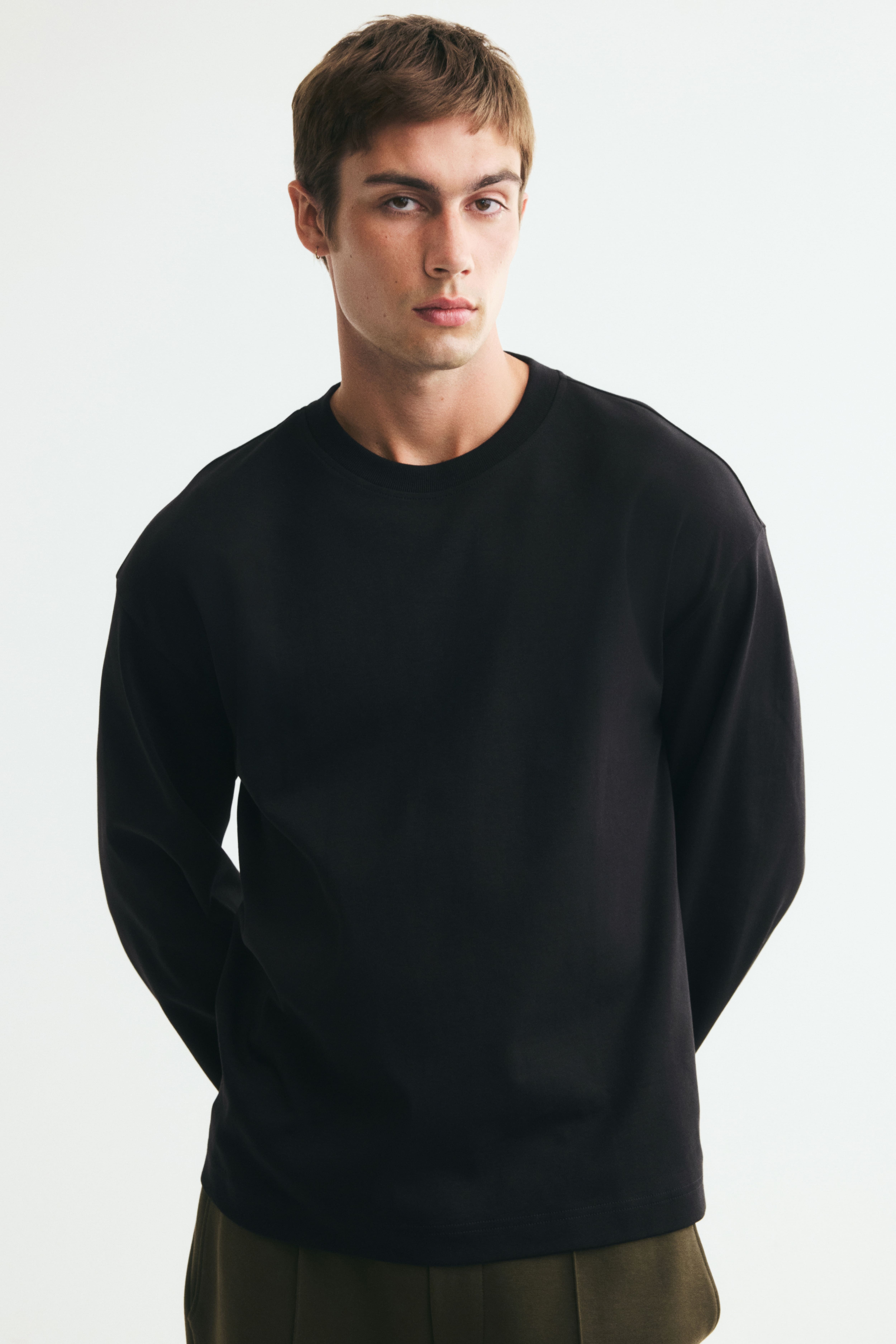 Relaxed-Fit Long-Sleeved Interlock Cotton T-Shirt
