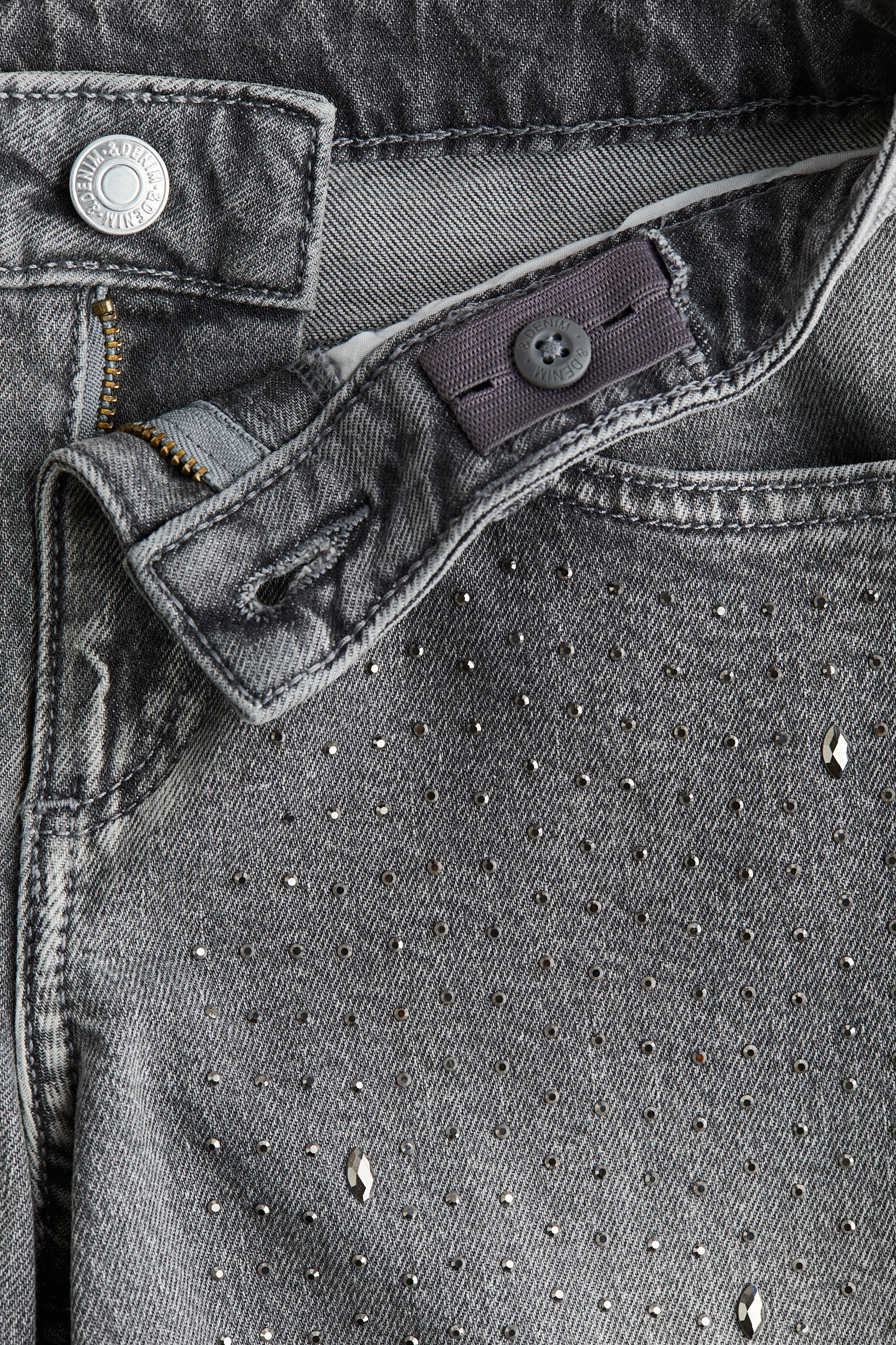 Light gray/rhinestones Relaxed Wide Leg Jeans for kids | H&M US