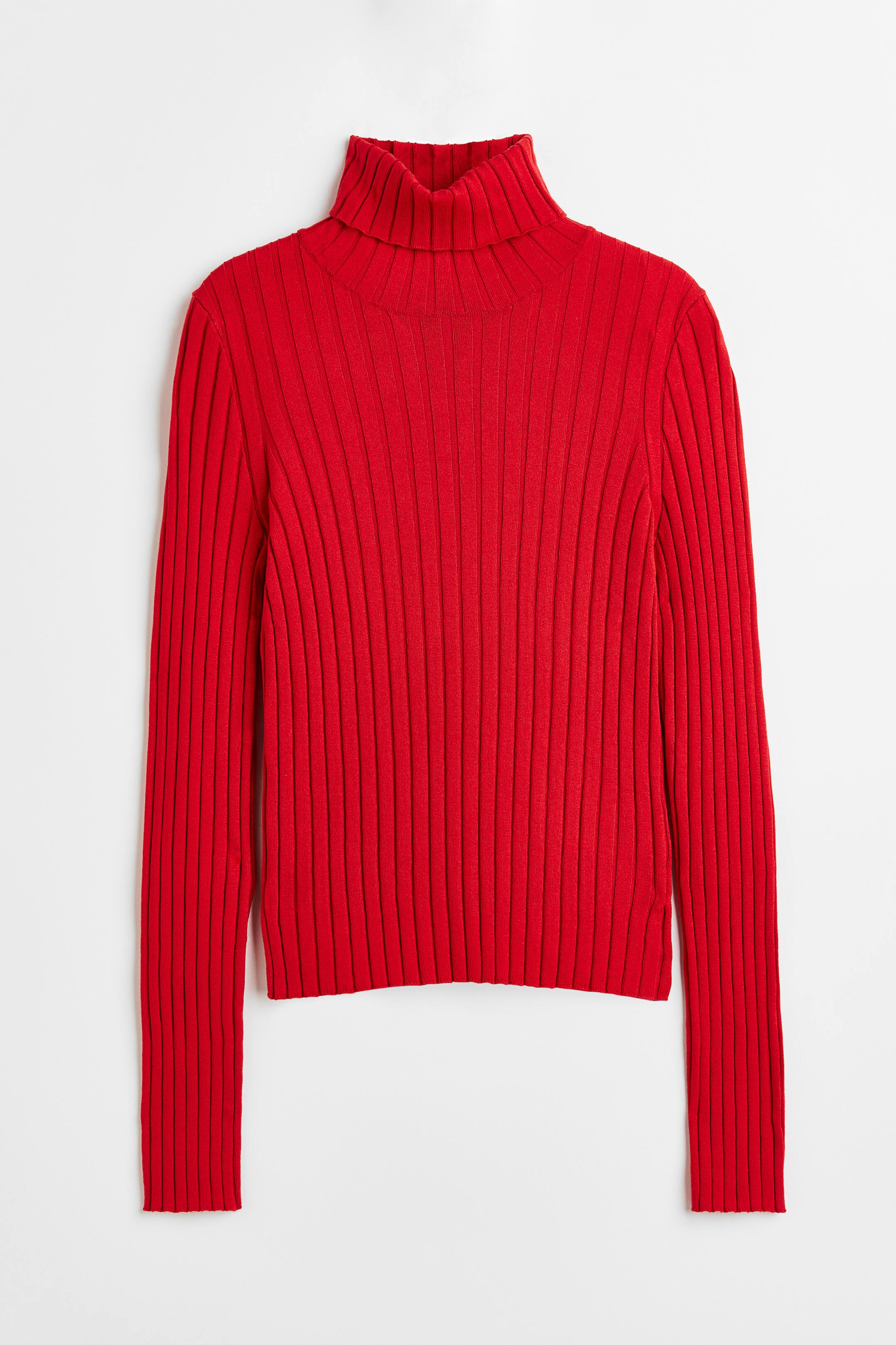 View larger image: Rib-knit polo-neck top - Red - Ladies | H&M 1