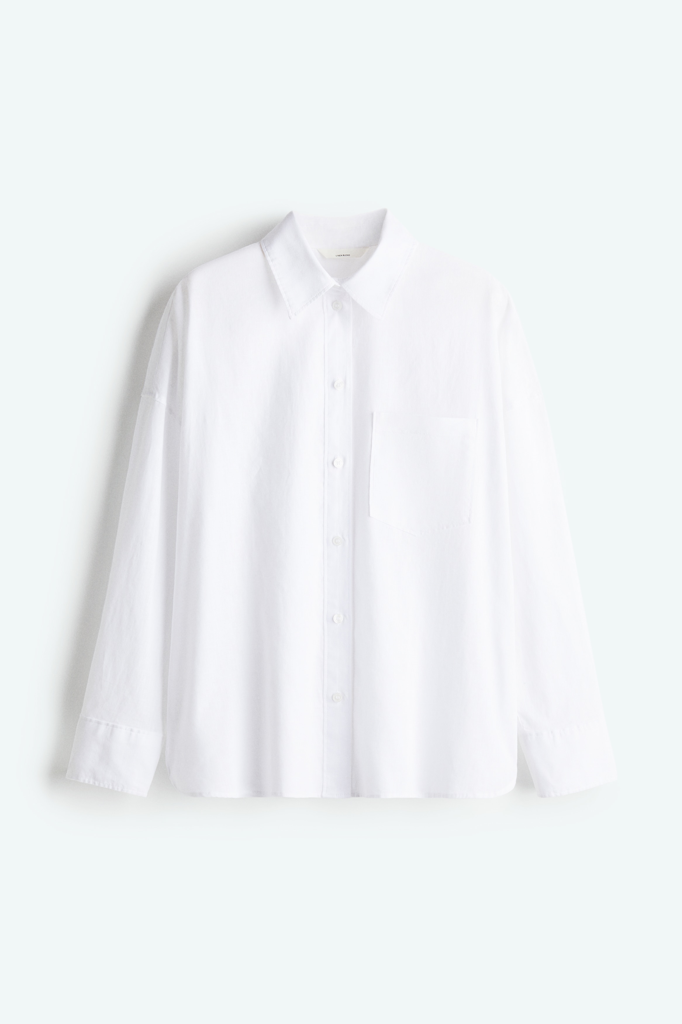 加大碼亞麻混紡襯衫 - 白色/灰綠色