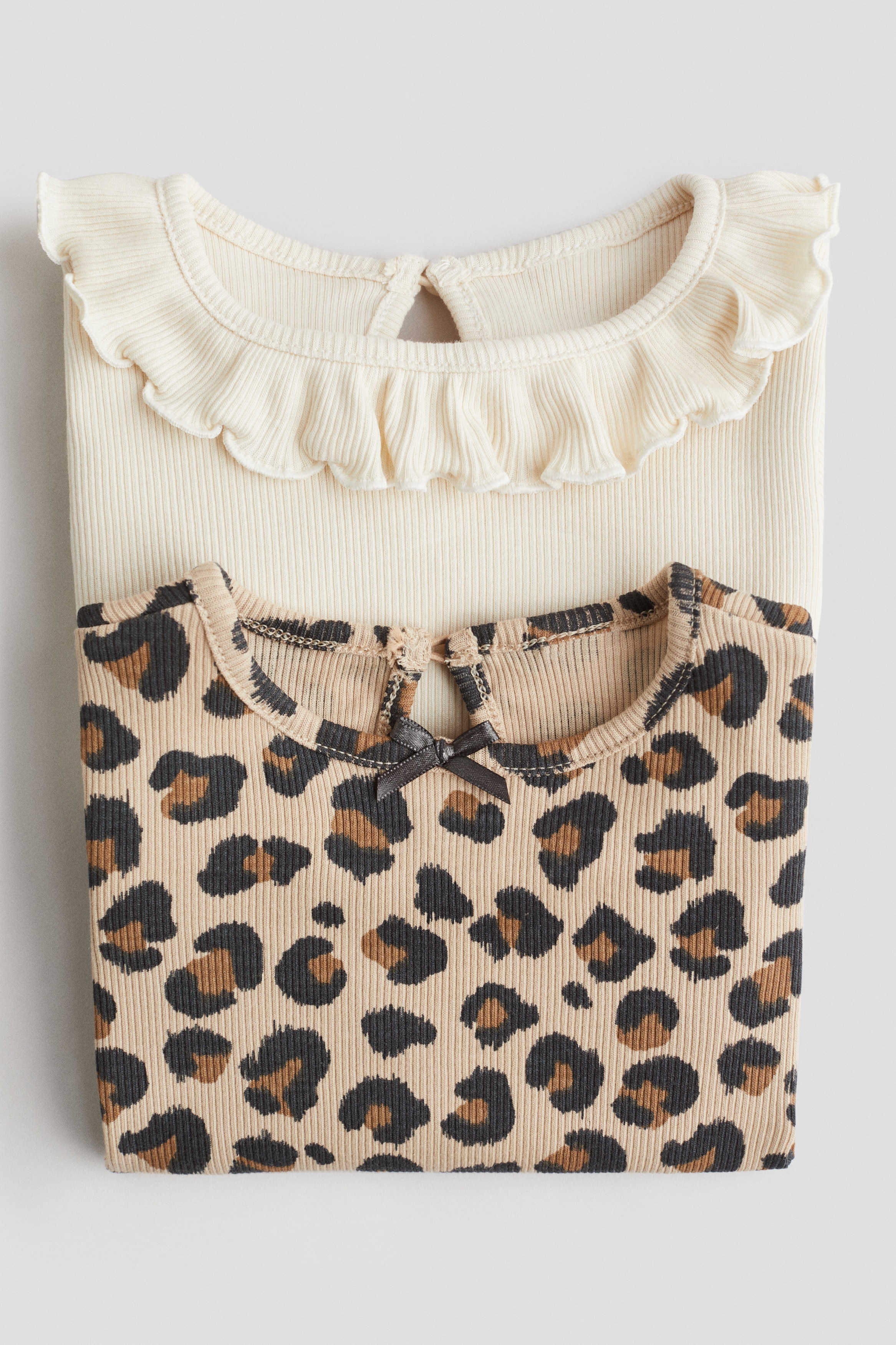 2-pack Ribbed Jersey Tops - Cream/leopard print - Kids | H&M US