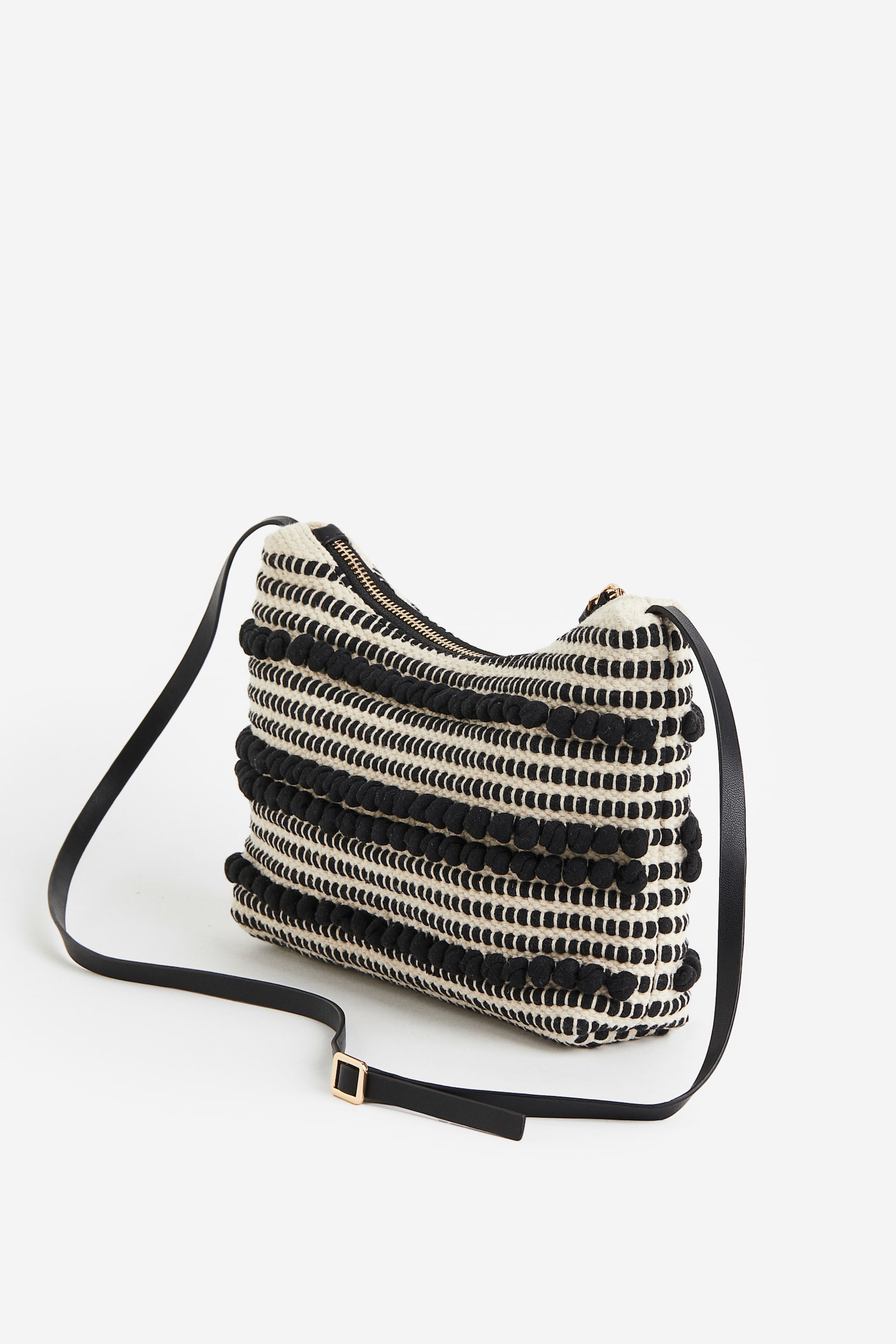 Textured Weave Shoulder Bag - Black/Stripe - 3