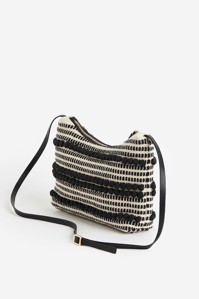 Textured-weave shoulder bag - Black/Striped/White - 4
