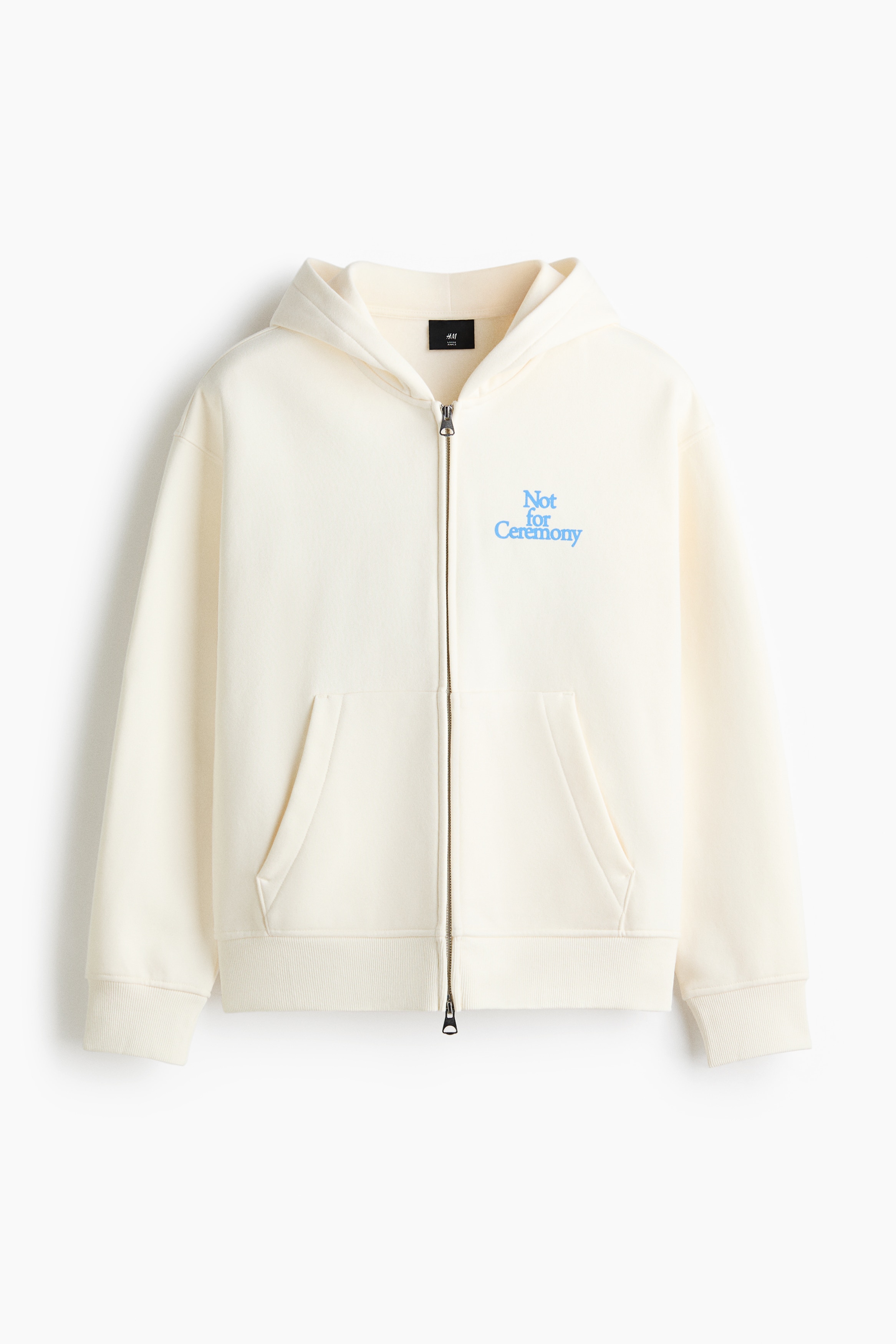 寬鬆方形剪裁拉鍊連帽外套 - 白色/Not for Ceremony/黑色/Run Wild