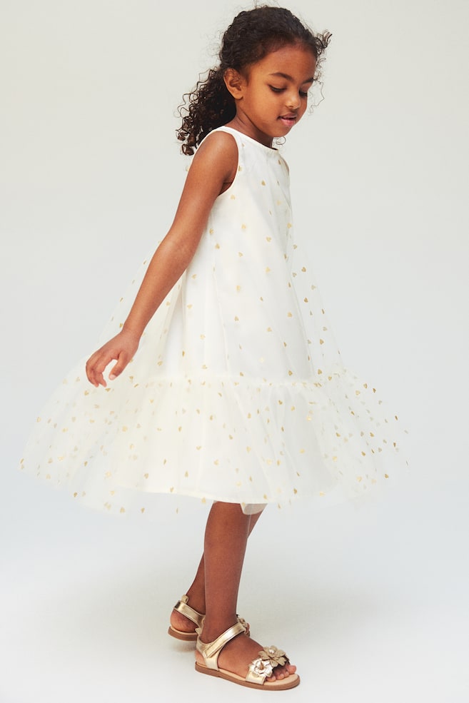 Patterned tulle dress - White/Hearts - 4