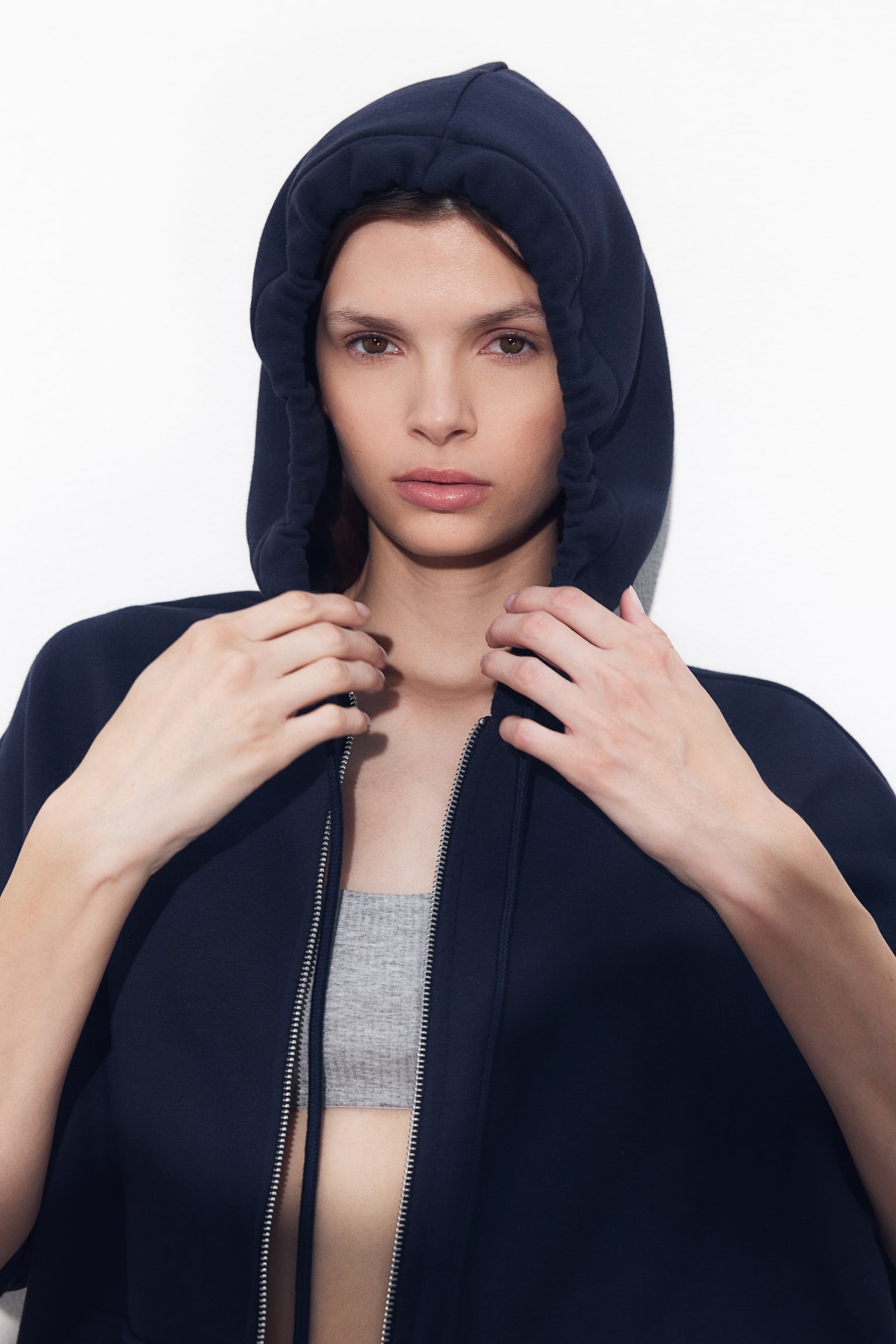 Oversized zip-through hoodie - Navy blue/Black/Dark brown/Light grey marl/Light greige/Light grey marl/Red - 1