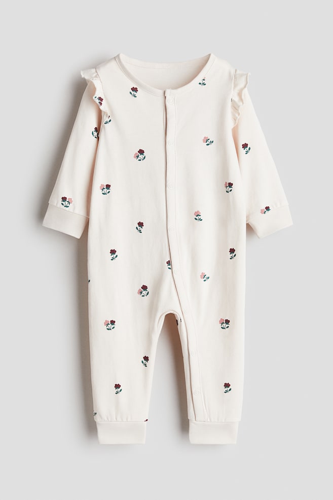 Patterned sleepsuit - Light dusty pink/Floral/Cream/Floral/Light green/Bunnies/White/Dogs/White/Hearts/Dark grey/Ghosts/White/Hearts/White/Vehicles/Light beige/Puppies/Light blue/Cherries/Light turquoise/Dinosaurs/Light blue/Teddy bears/Light pink/Hearts/Dark grey/Ghosts/Black/Skeleton - 1