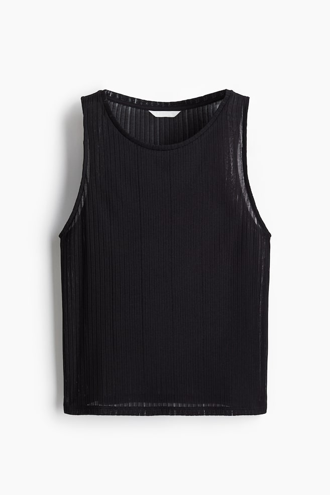 Rib-Knit Tank Top - Black/Cream - 1