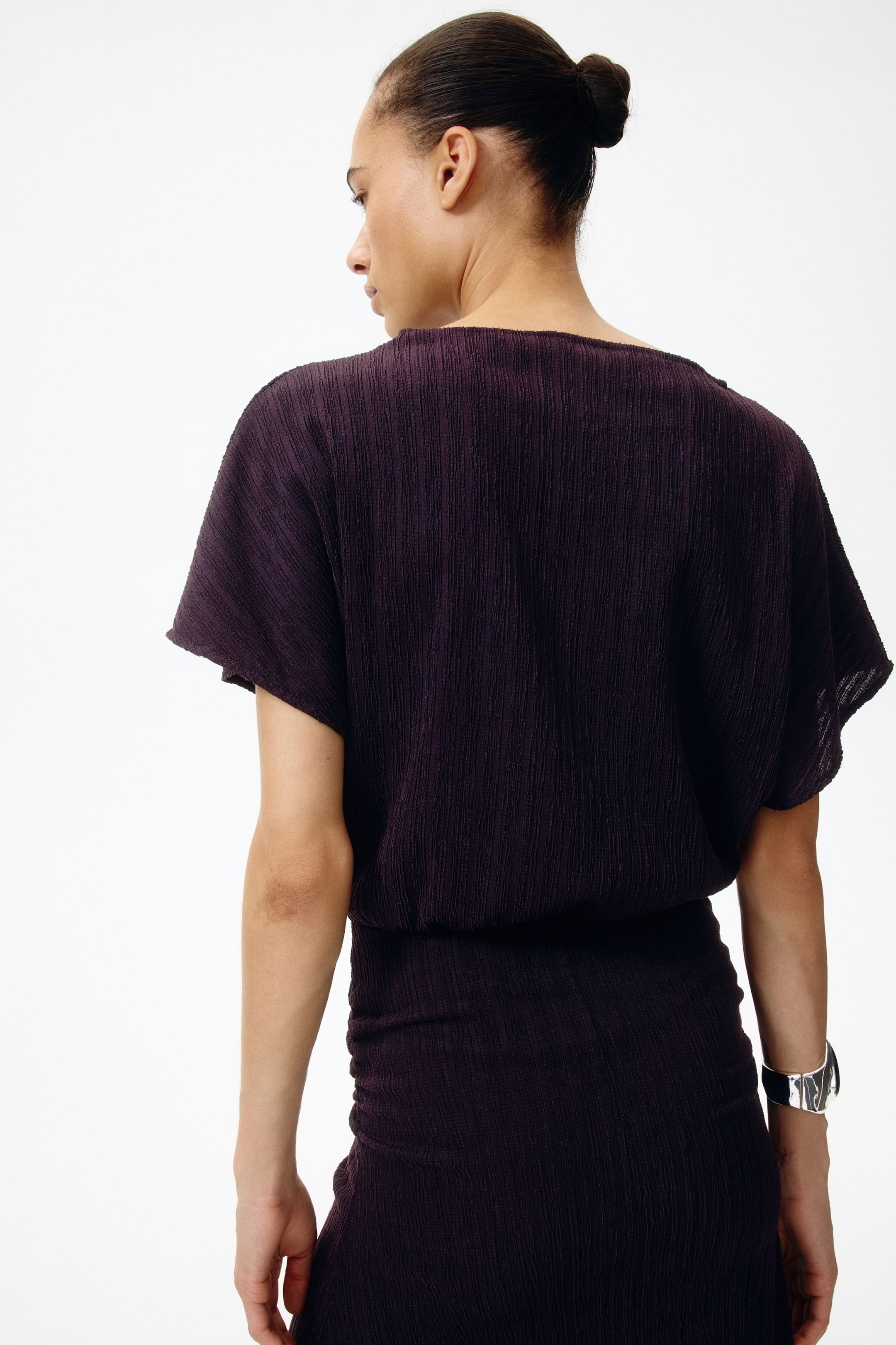 Crinkled Butterfly-Sleeved Dress