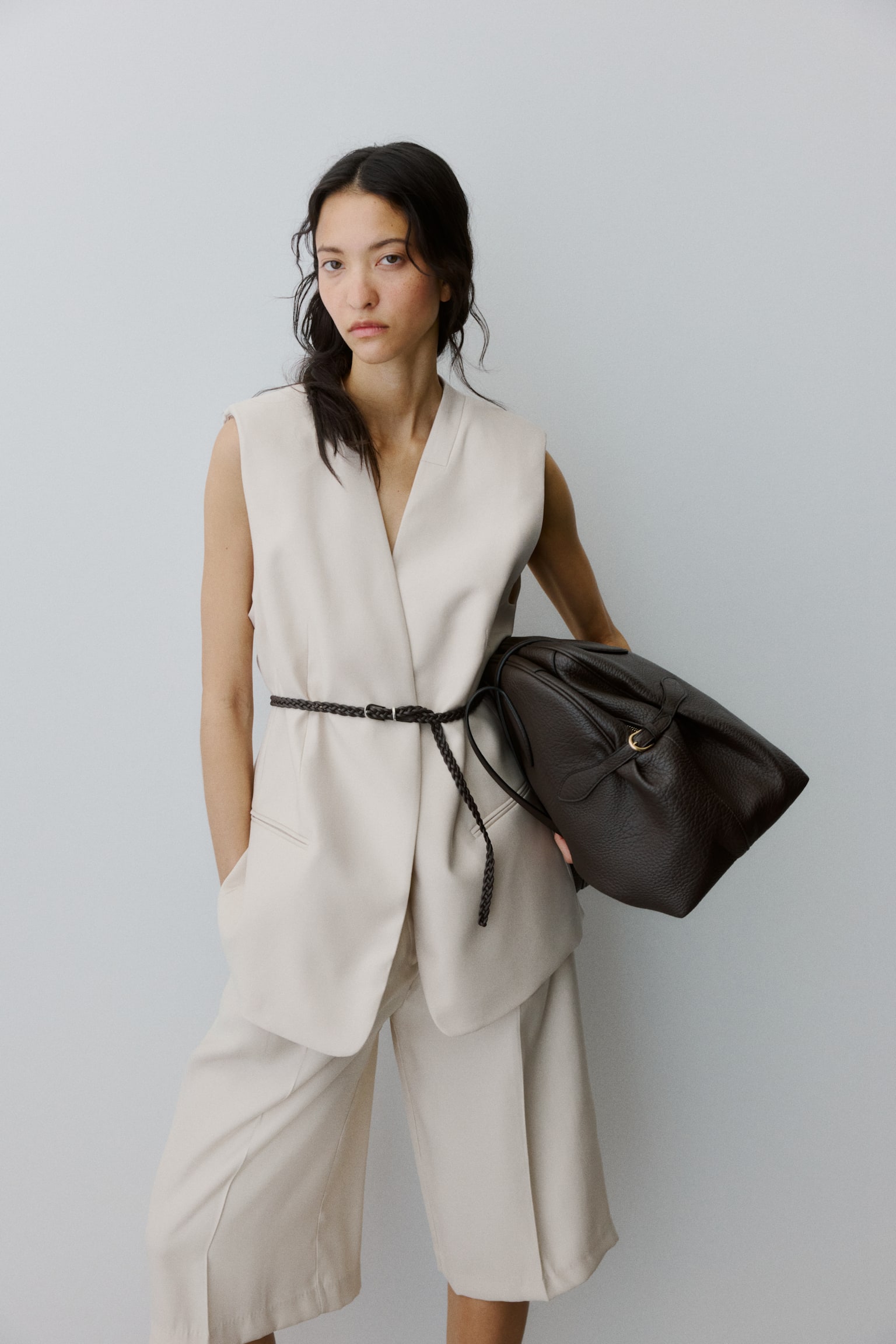 Belted waistcoat-Light beige - 6
